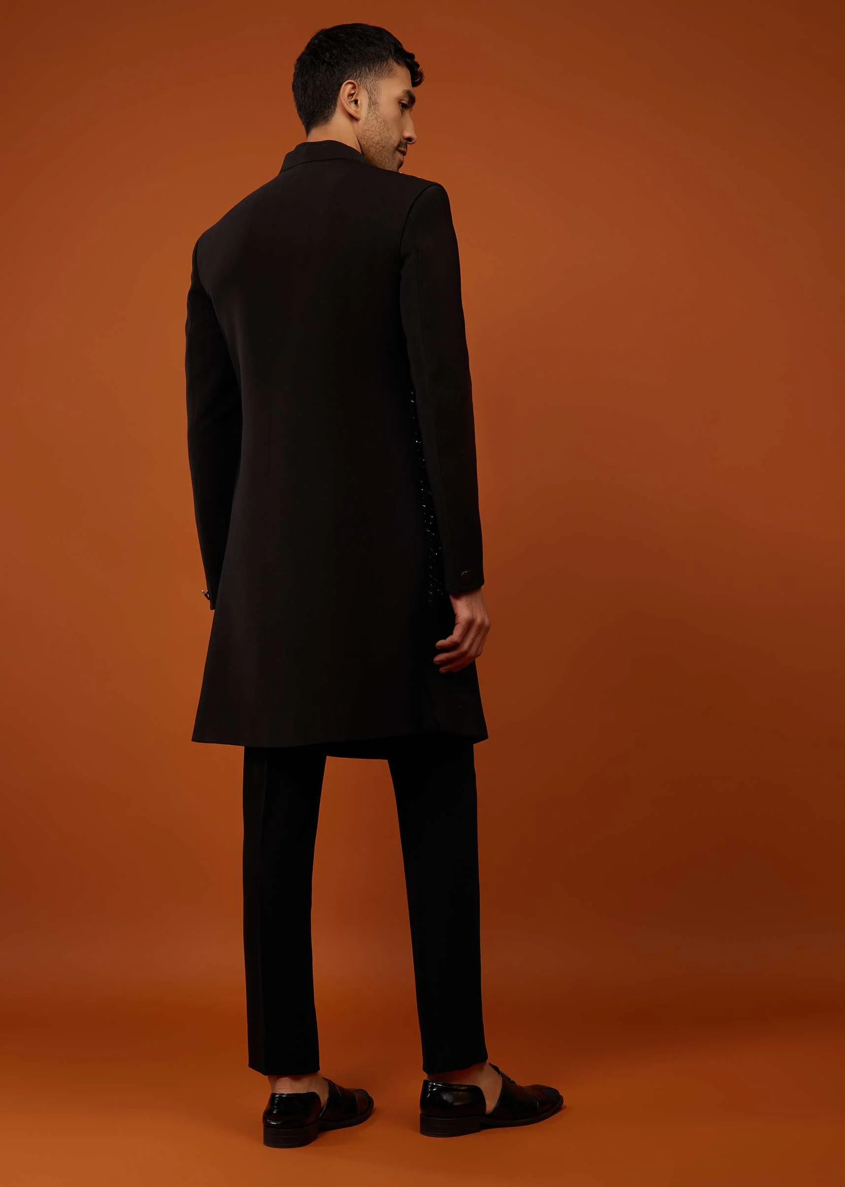 Phantom Black Indo-Western Sherwani Set Embroidered In Imported Suiting Fabric - Image 6