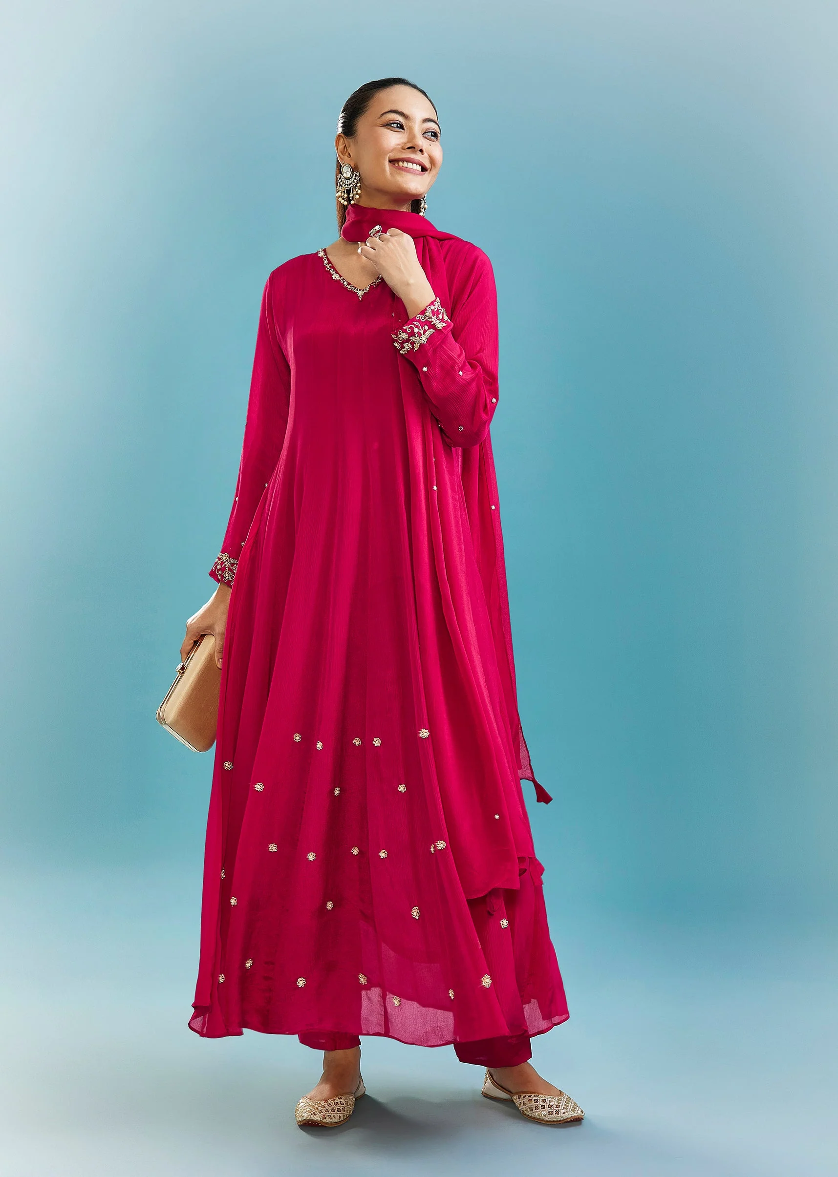 Pink Anarkali Set With Zardosi Work - Image 3