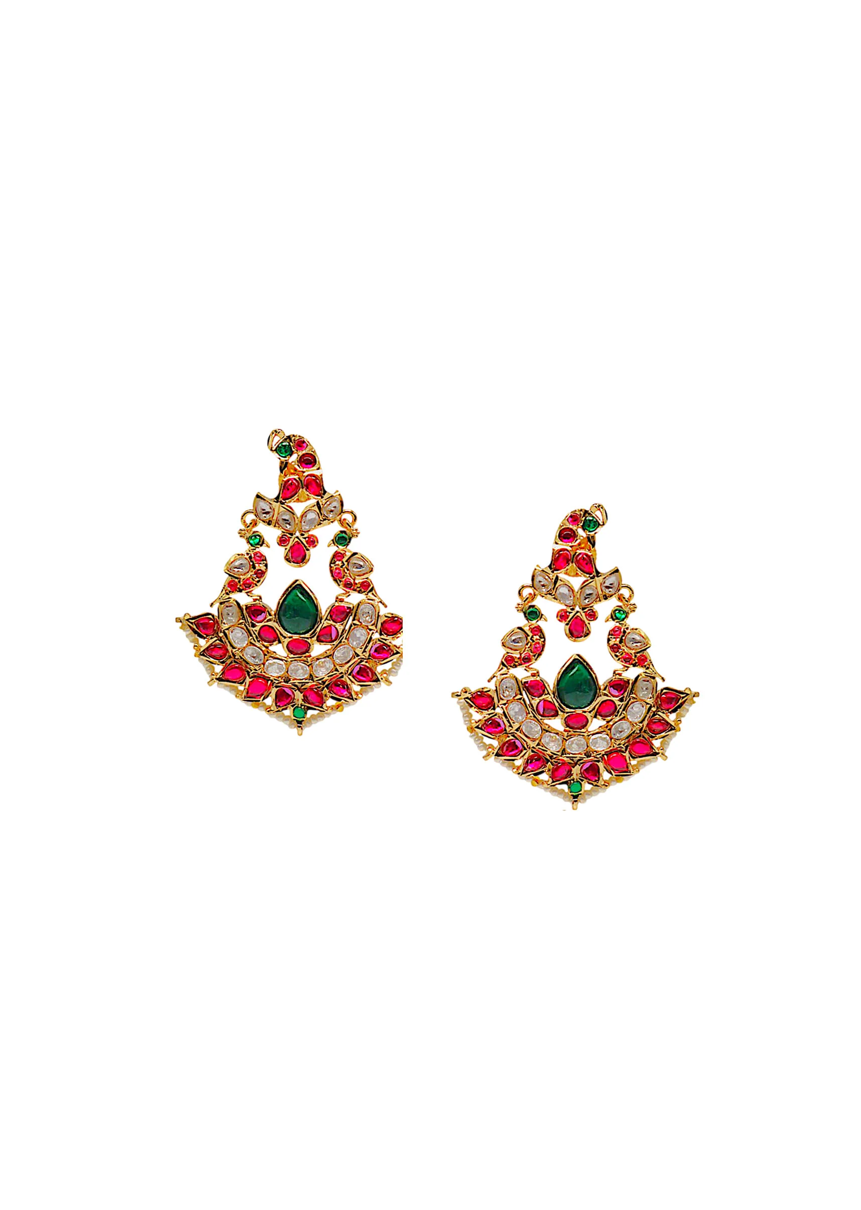 Pink and Green Kundan Encrusted Earrings - Image 2