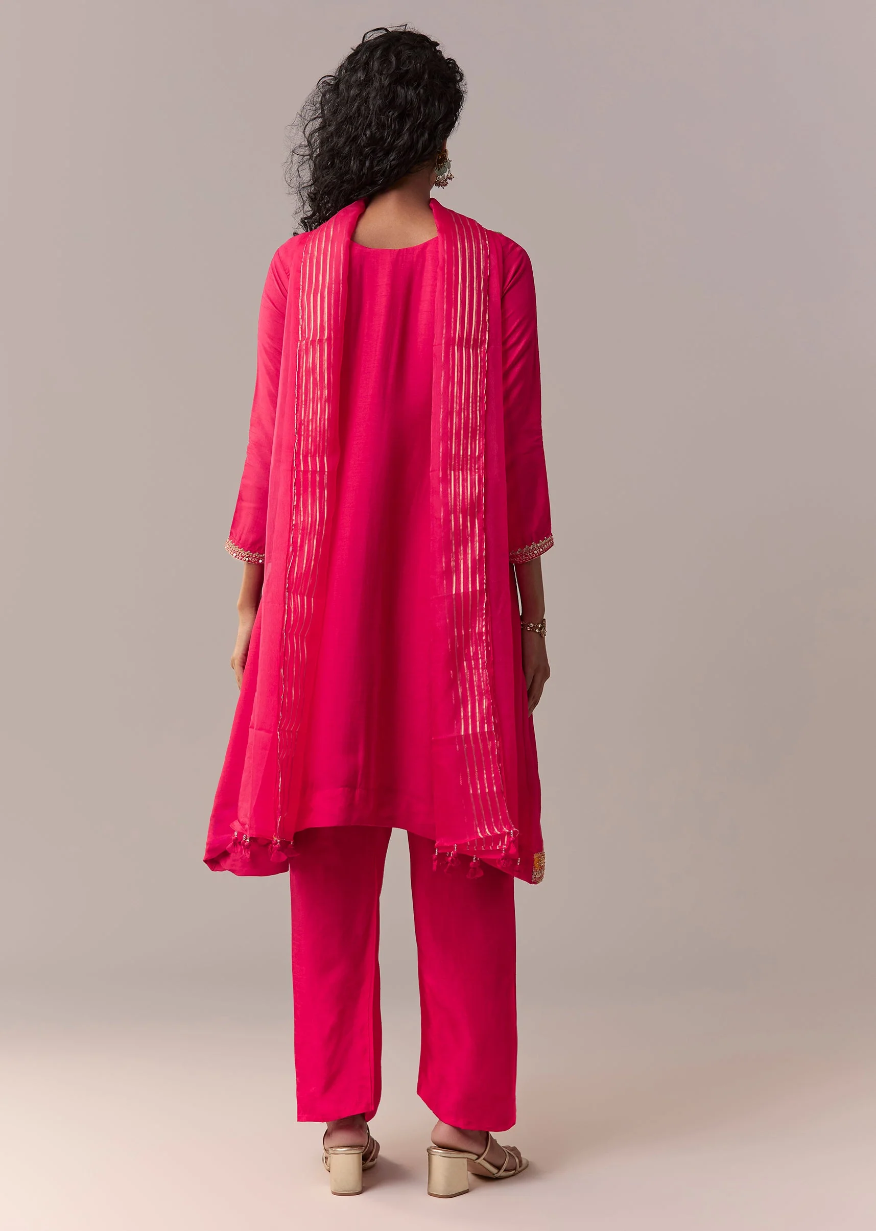 Pink Asymmetric Short Anarkali Set With Dupatta - Image 5