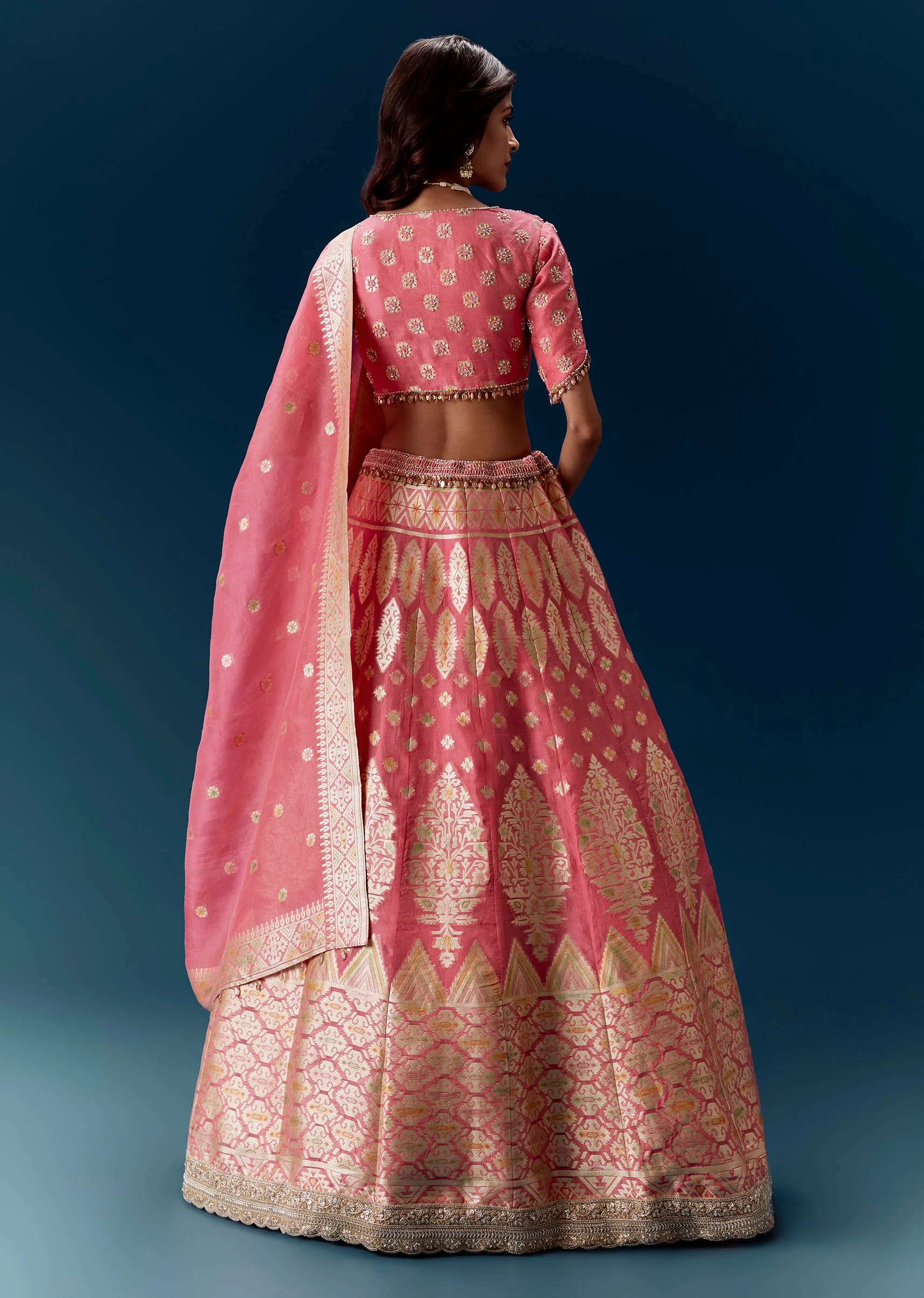 Pink Banarasi Embroidered Bridal Lehenga With Dupatta - Image 2