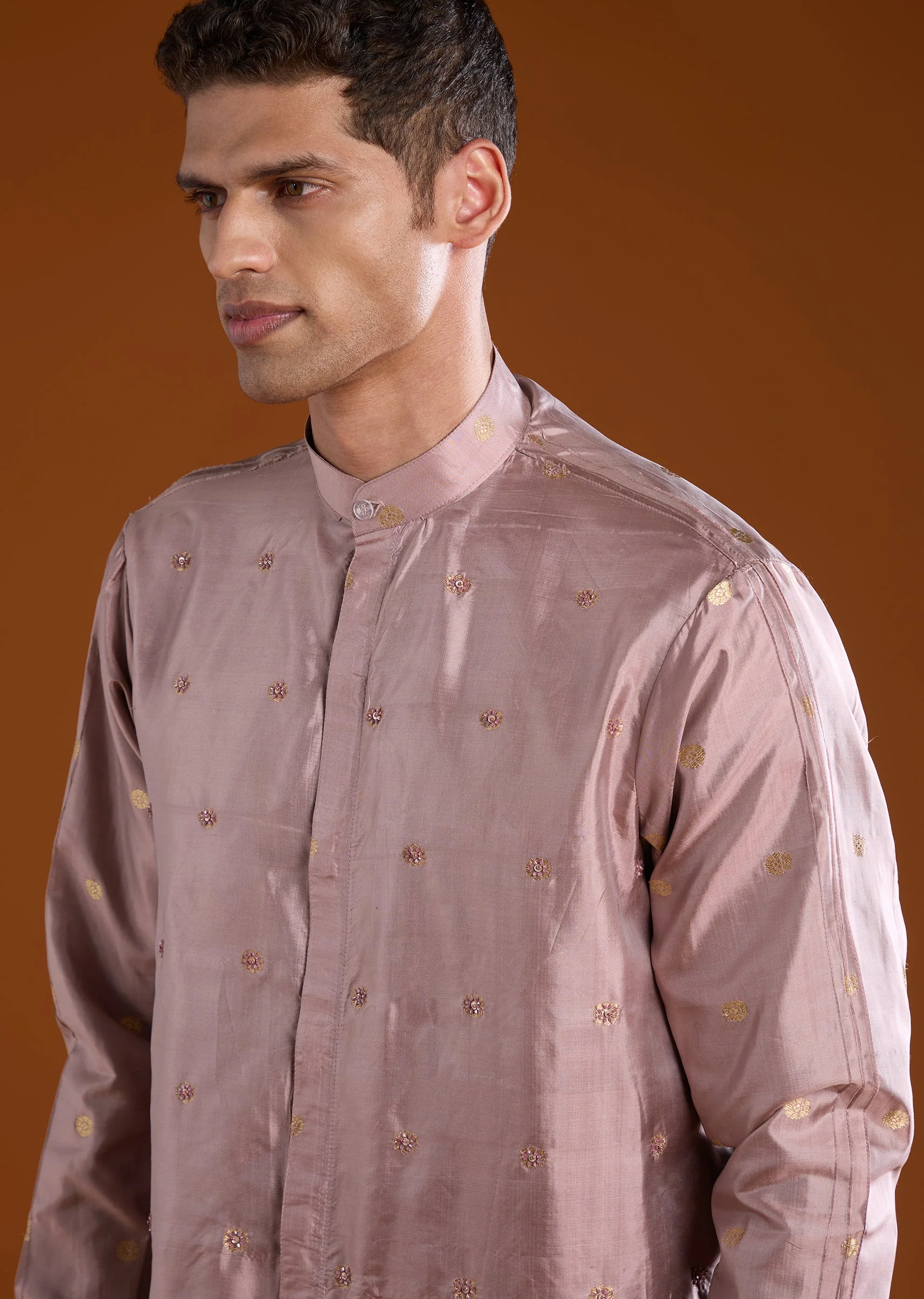 Pink Banarasi Silk Cutdana Work Kurta Pant Set - Image 2