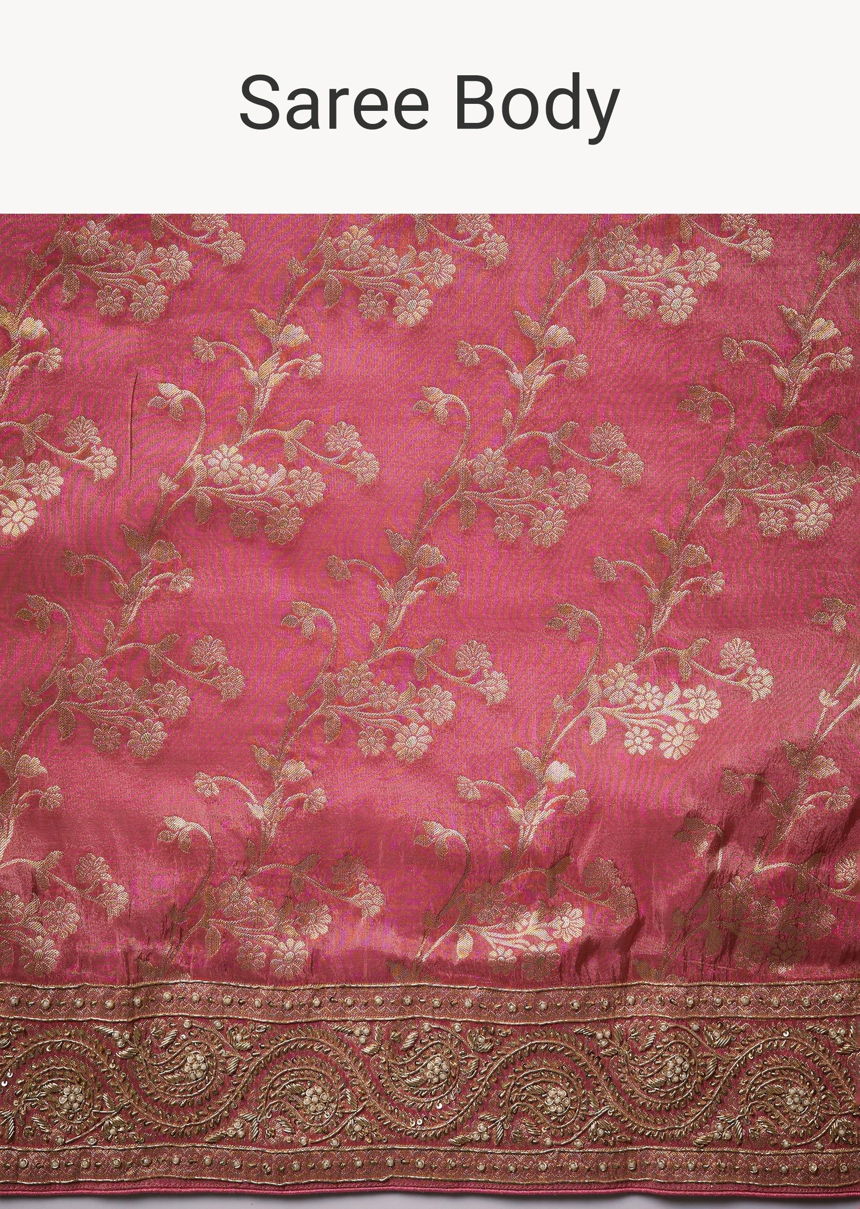 Pink Banarasi Silk Floral Jaal Weave Saree with Unstitched Blouse - Image 9