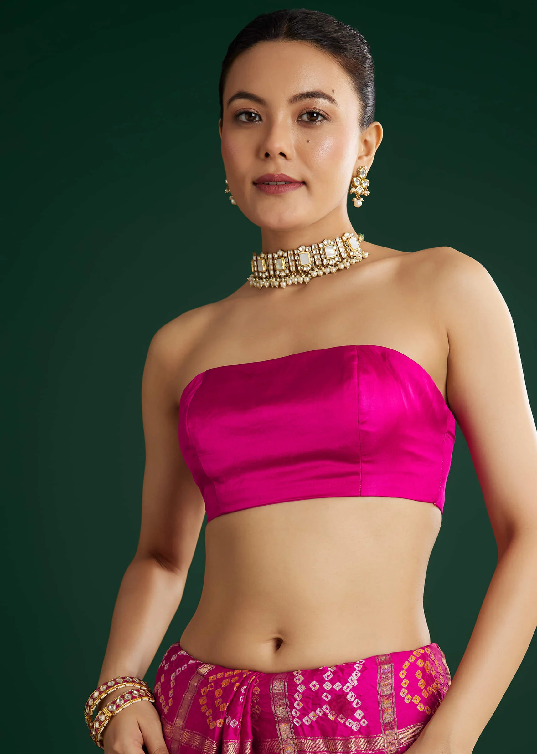 Pink Bandhani Saree With Gota Work - Image 7