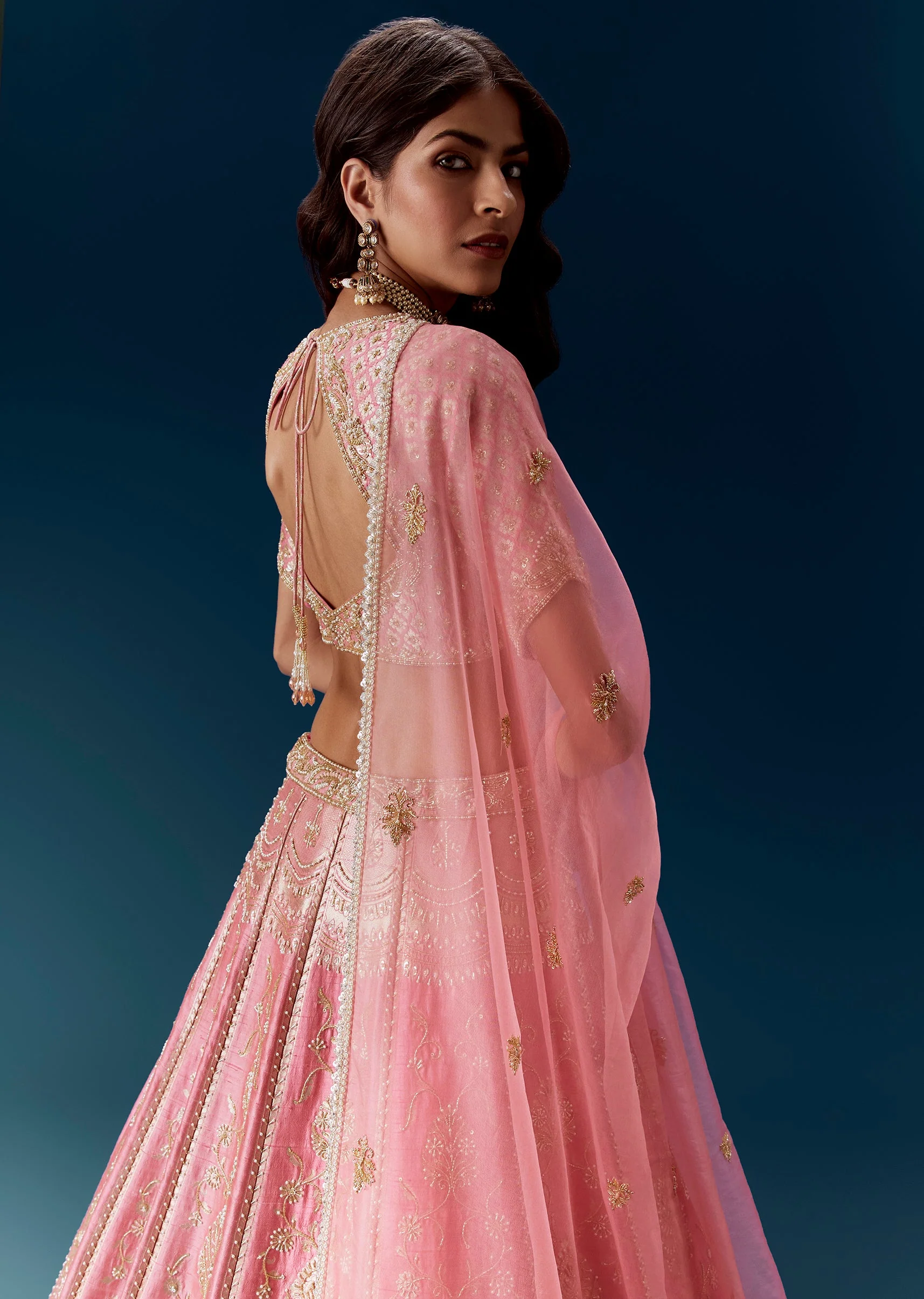 Pink Bridal Lehenga in Banarasi Silk With Dupatta - Image 6