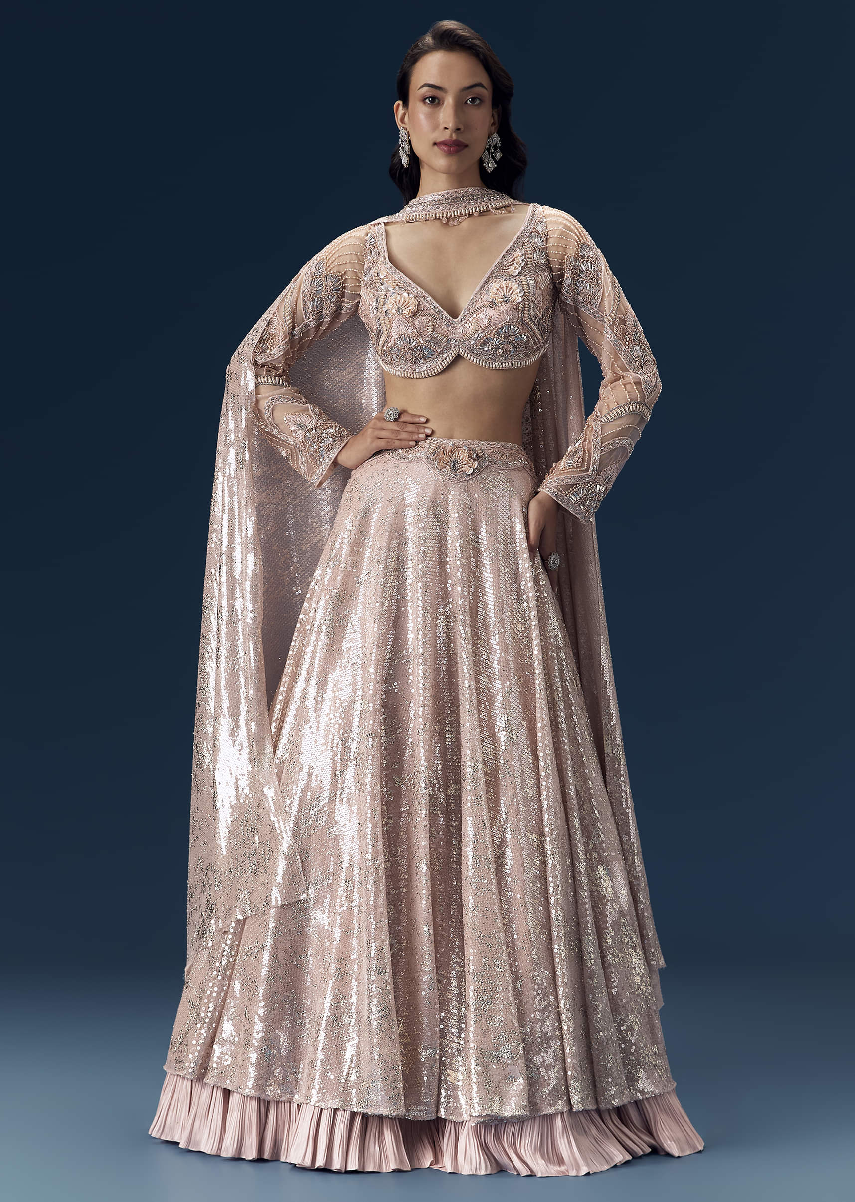 Pink Bridesmaid Lehega with Choker Dupatta
