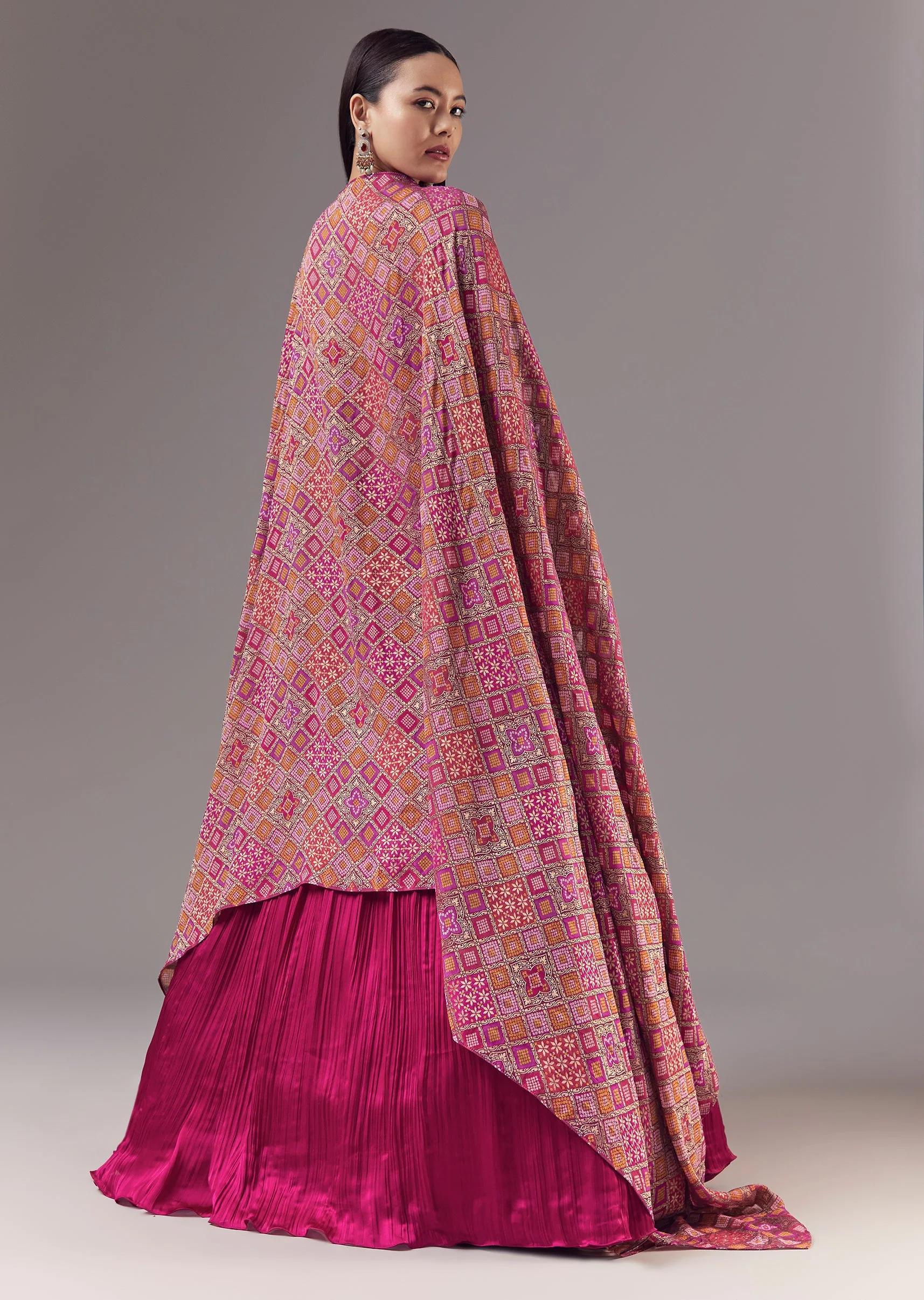 Pink Bridesmaid Lehenga Set with Ruched and Tassel Detail - Image 2