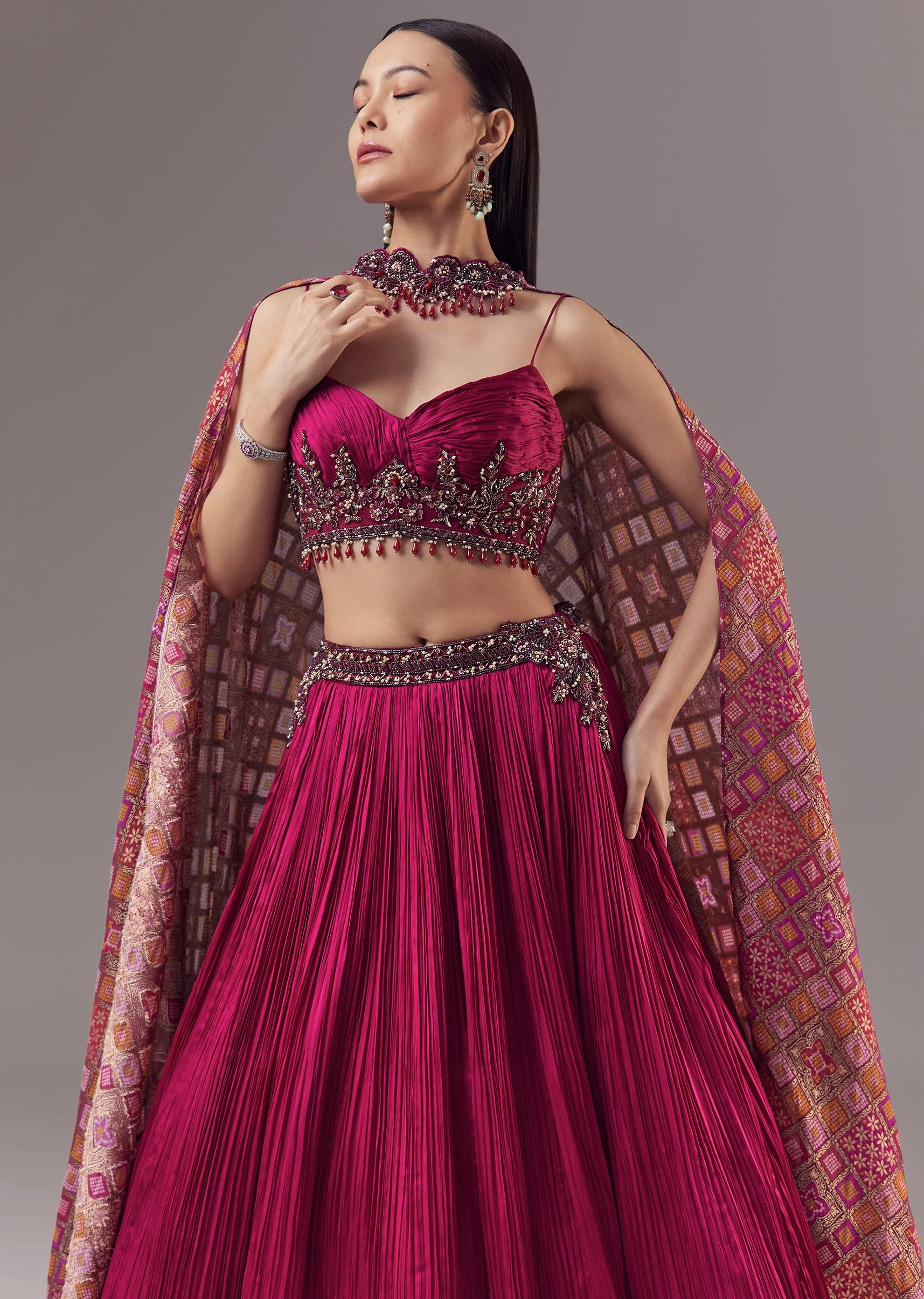Pink Bridesmaid Lehenga Set with Ruched and Tassel Detail - Image 5
