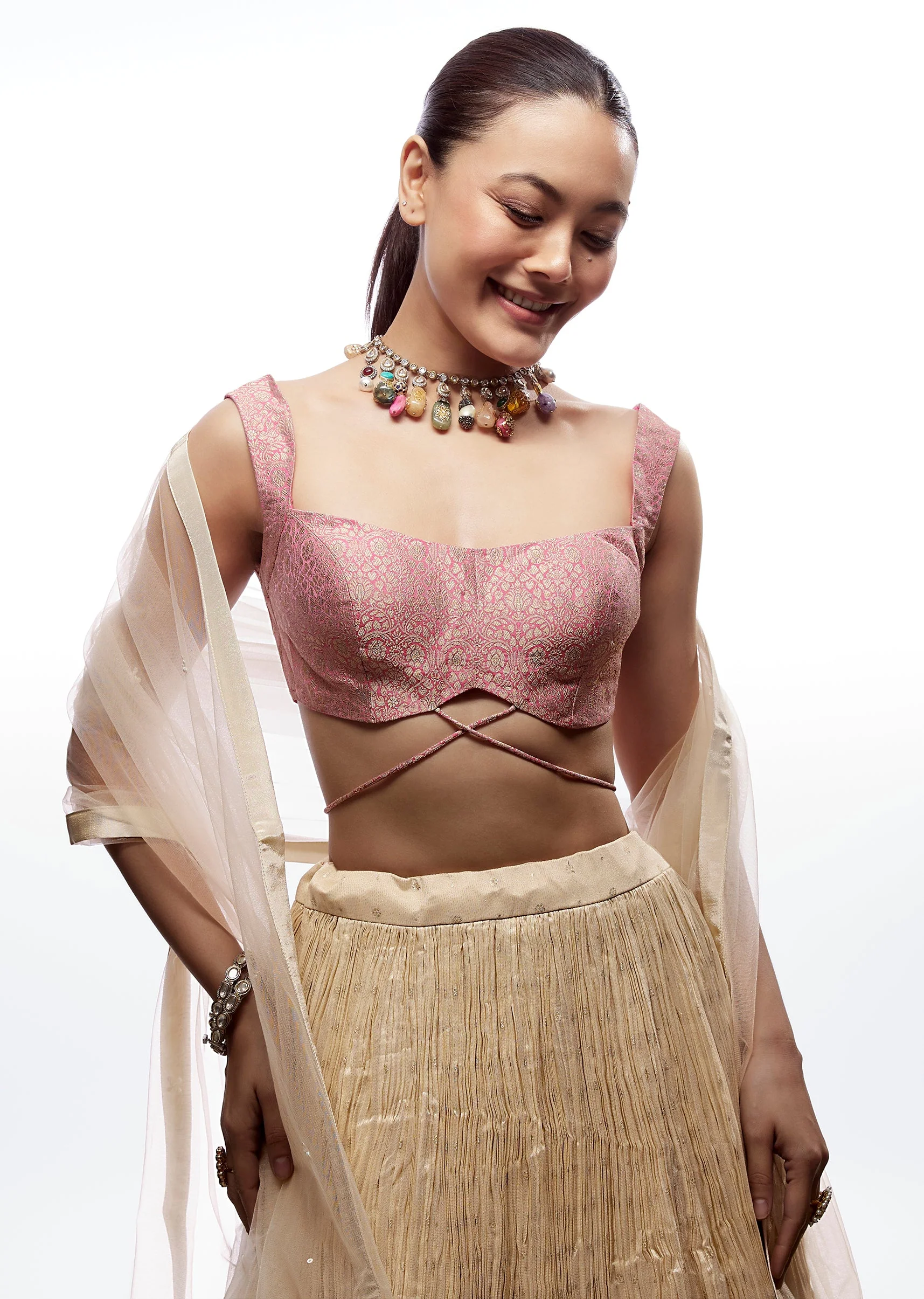 Pink Brocade Sweetheart Dori Blouse
