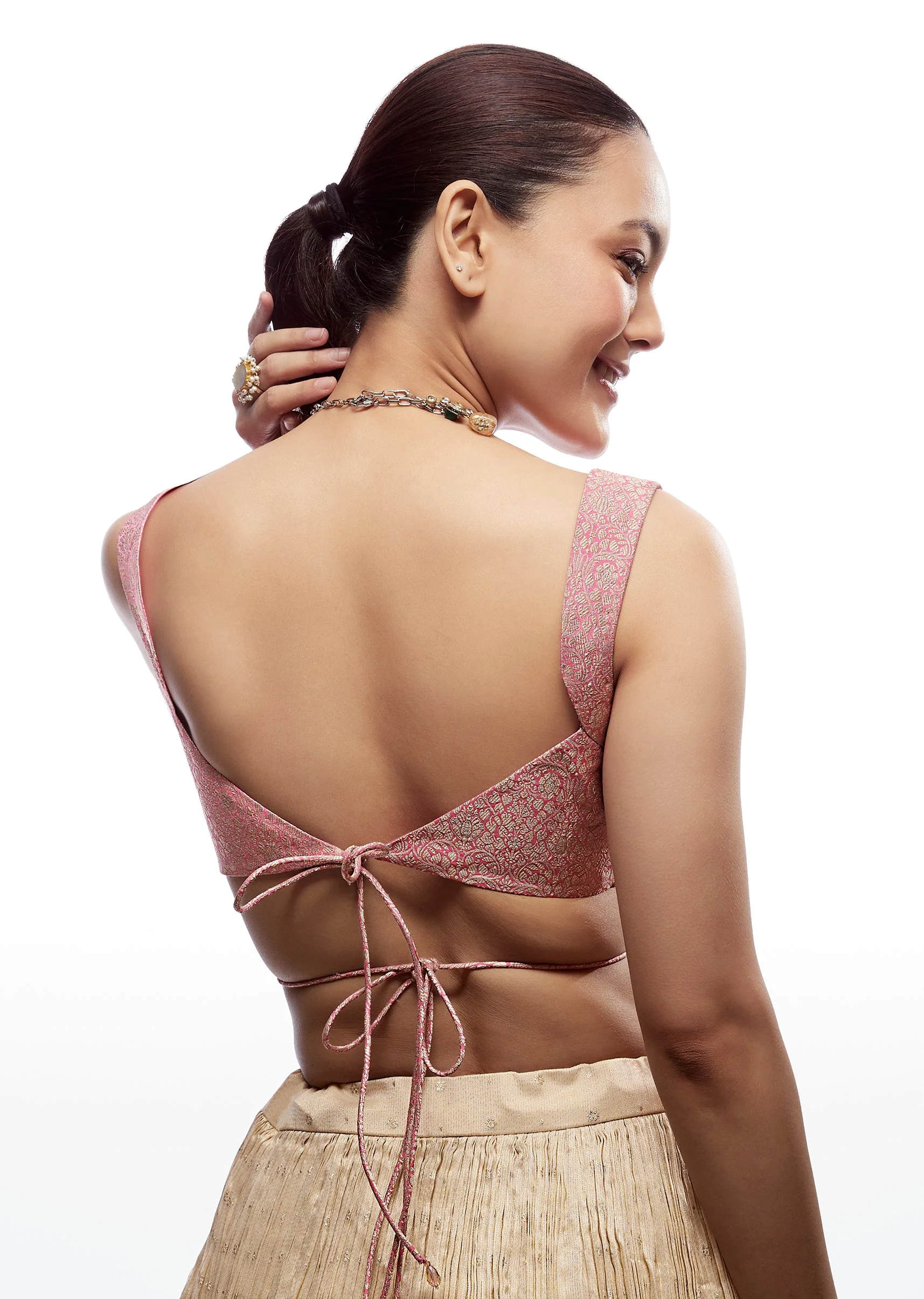Pink Brocade Sweetheart Dori Blouse - Image 3