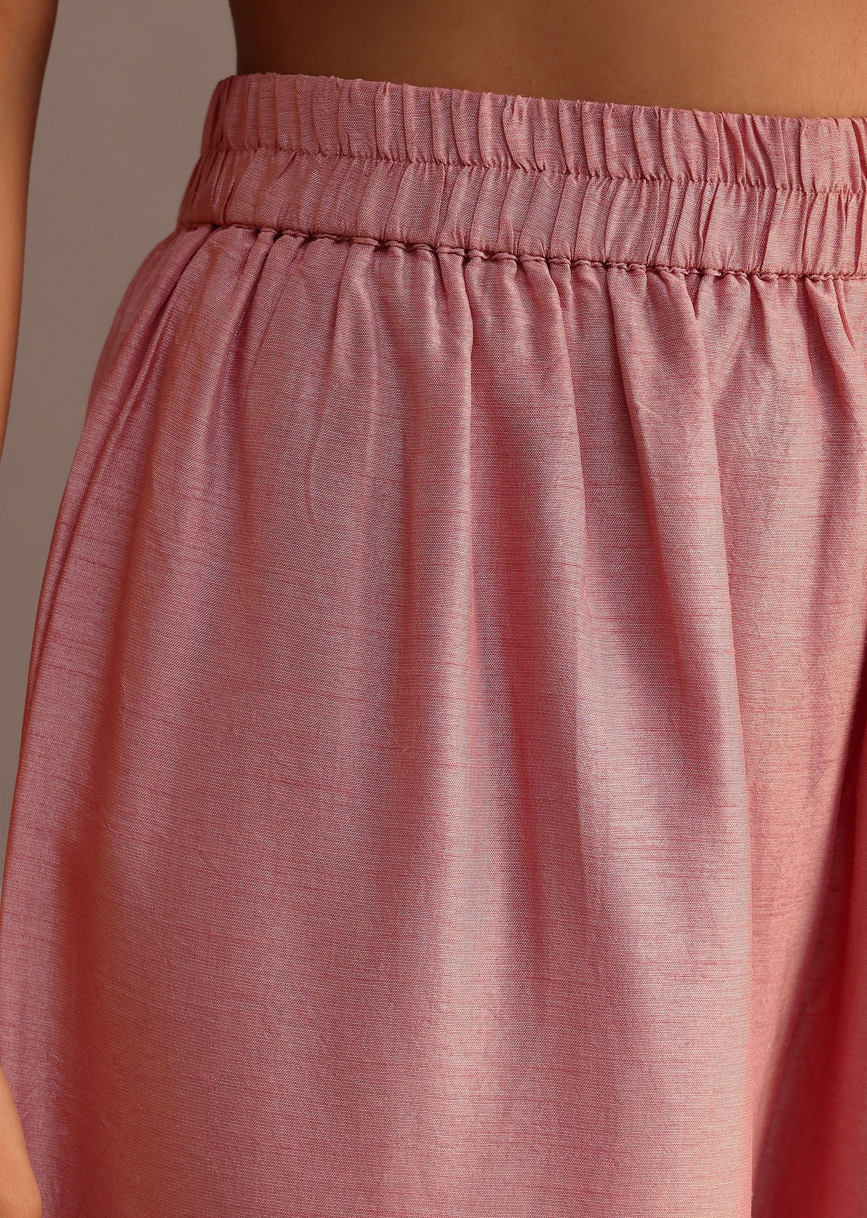 Pink Brocade Weave Kurti Palazzo Suit With Dupatta - Image 6