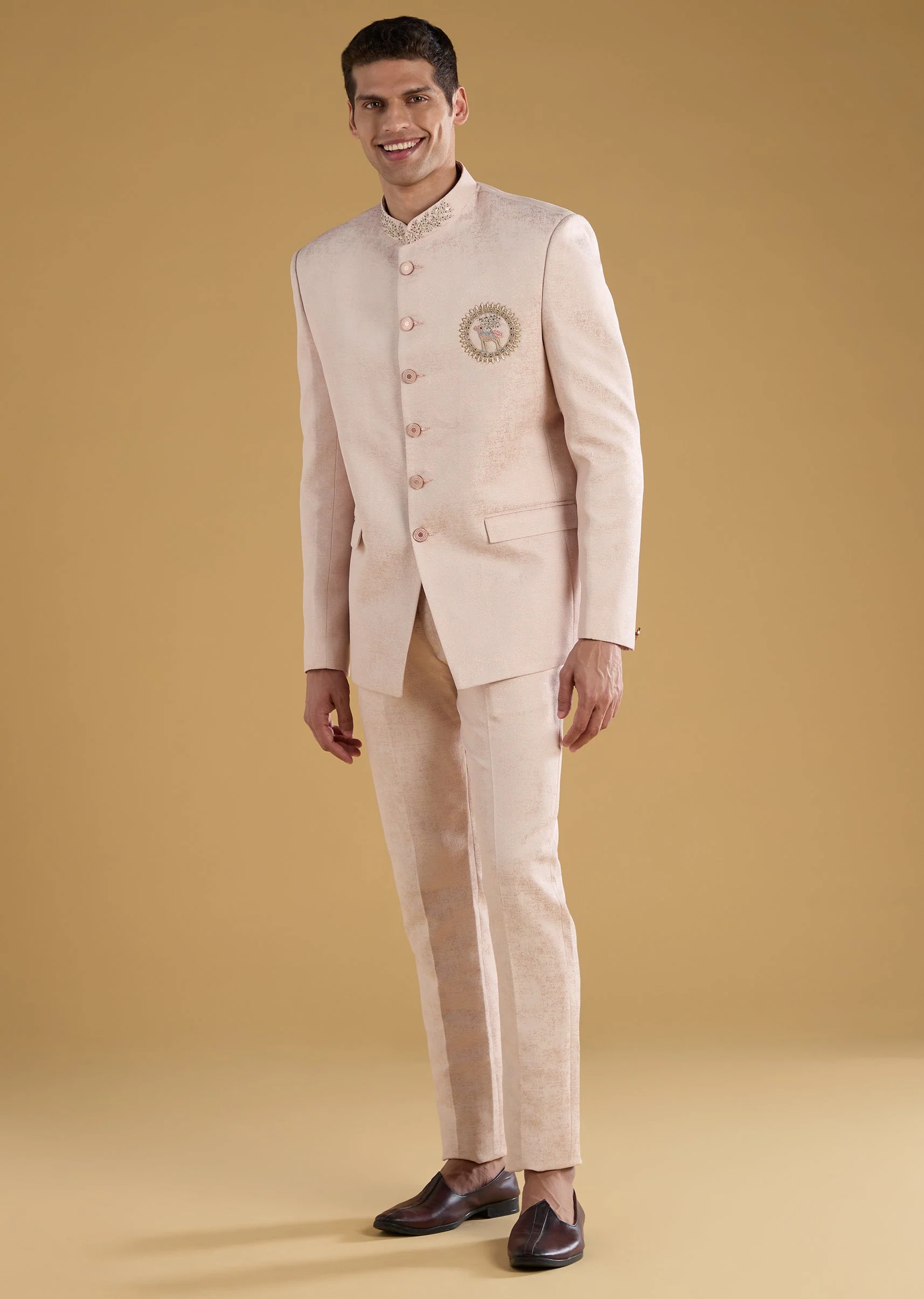 Pink Button Front Jodhpuri and Pant Set - Image 3