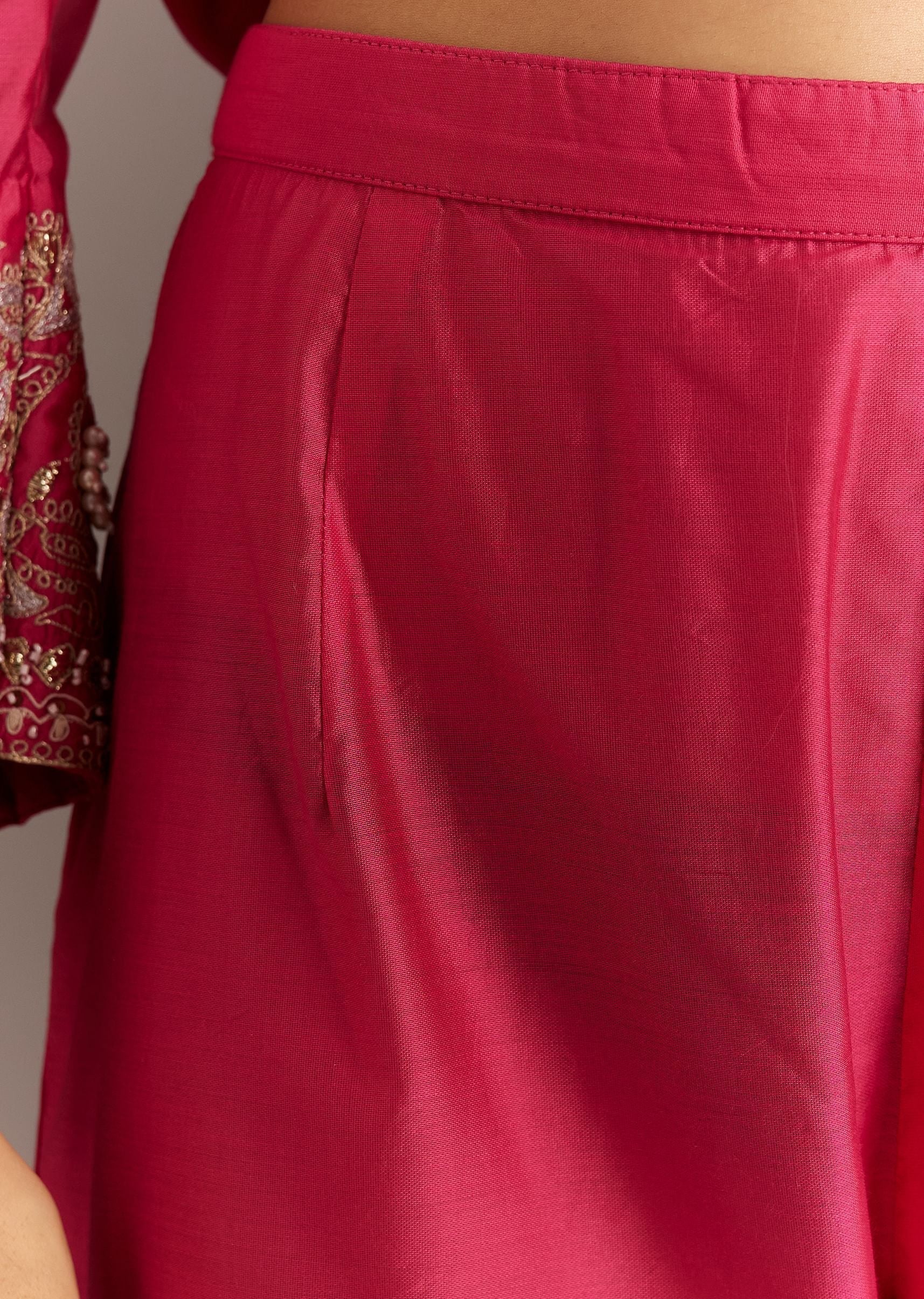 Pink Chanderi Anarkali With Gotta Moti Neckline And Lace Dupatta - Image 6