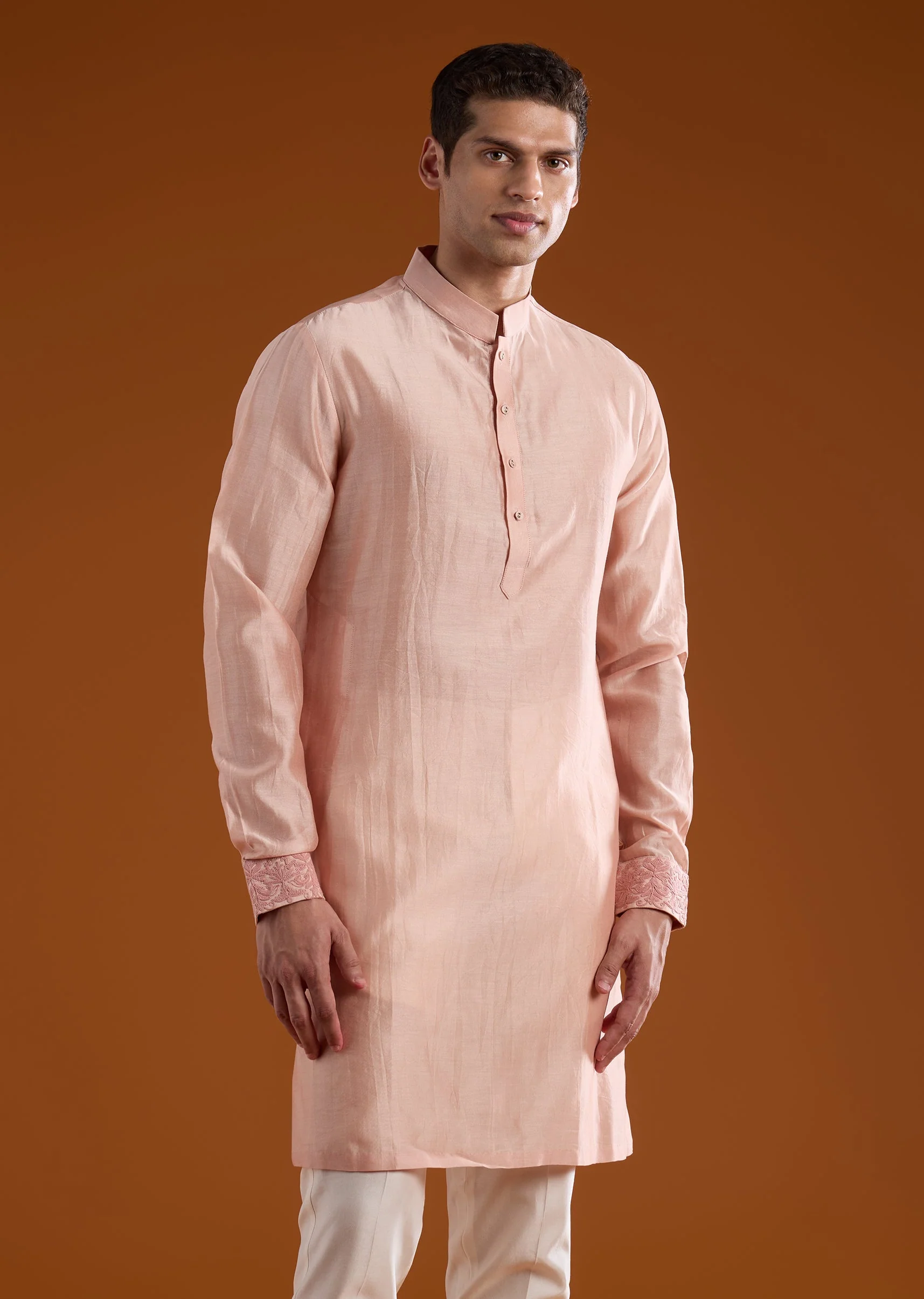 Pink Chanderi Jacket Kurta Set with Dori Work - Image 6