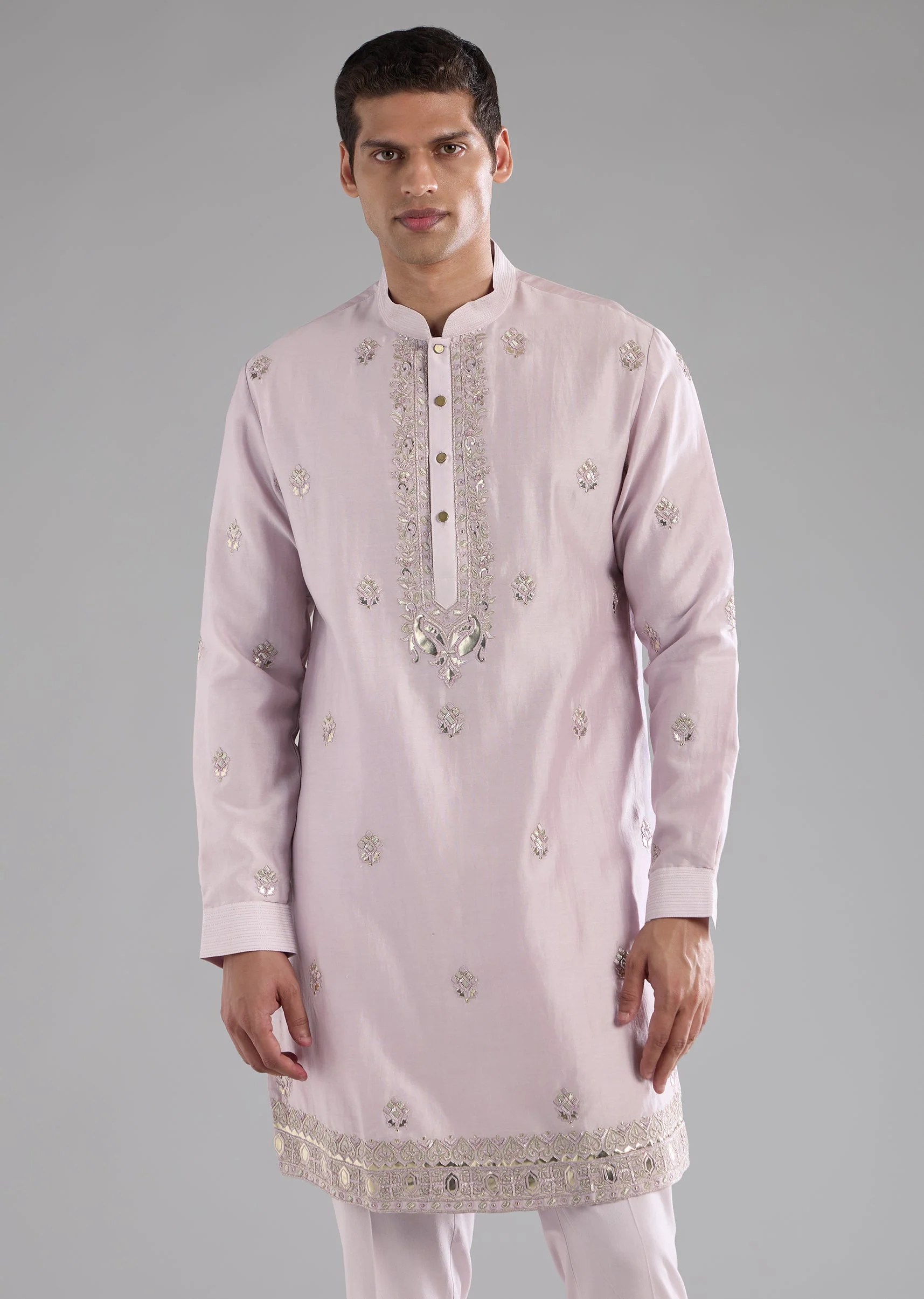 Pink Chanderi Jacket Kurta Set with Resham Work - Image 6