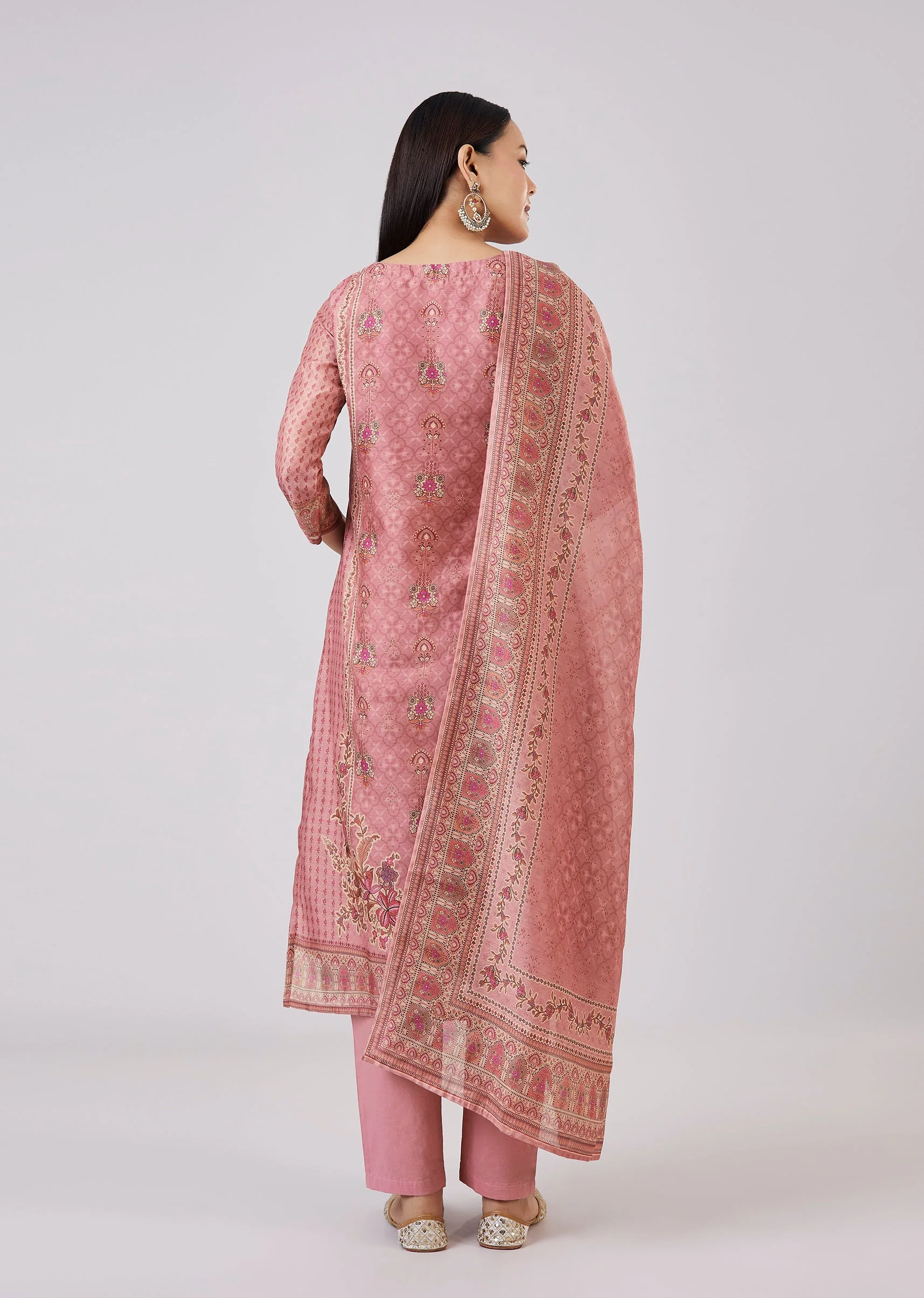 Pink Chanderi Kurta Set With Embellished Work - Image 5