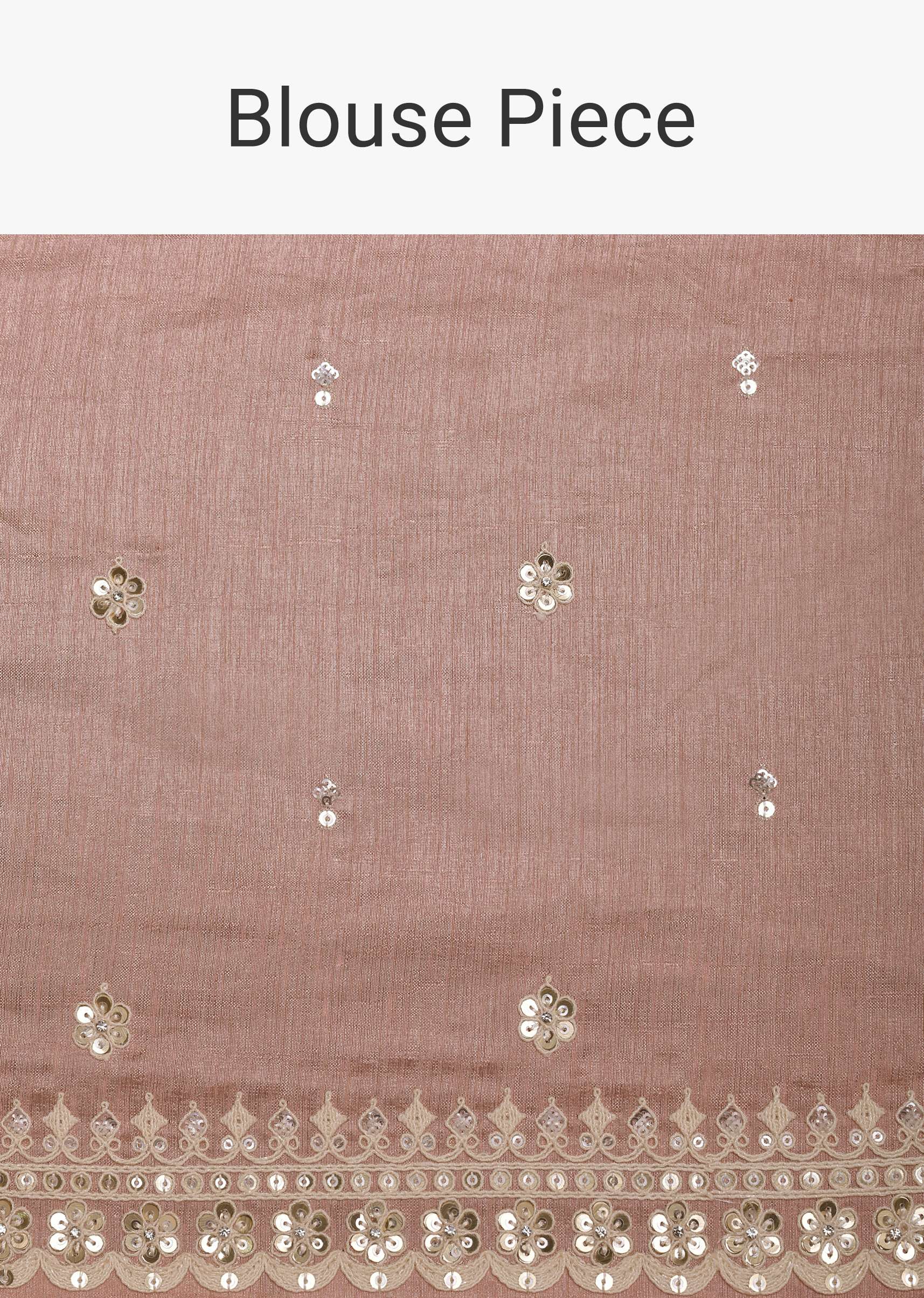 Pink Chiffon Ready To Wear Saree With Floral Prints And Unstitched Blouse Piece - Image 10
