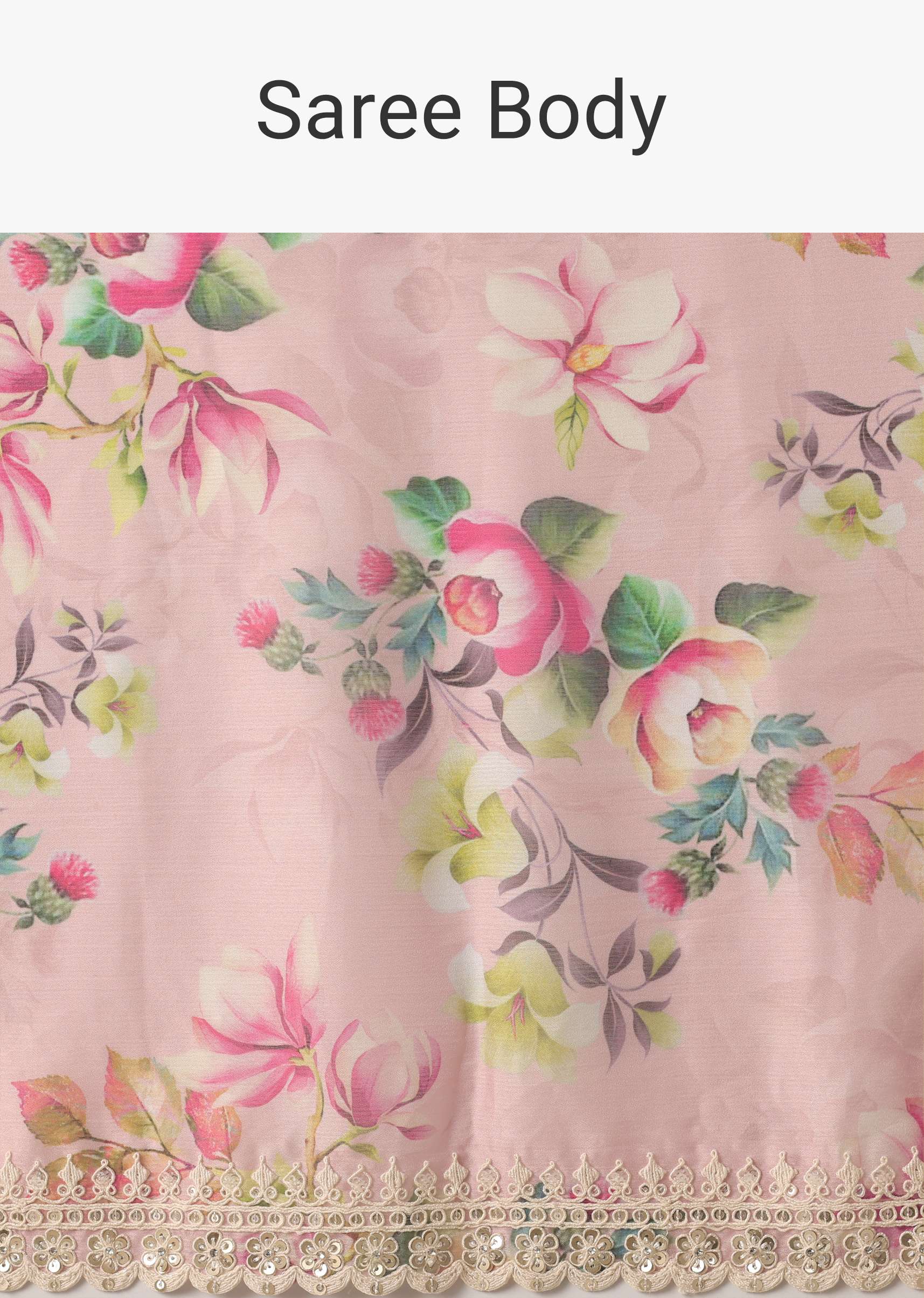 Pink Chiffon Ready To Wear Saree With Floral Prints And Unstitched Blouse Piece - Image 9