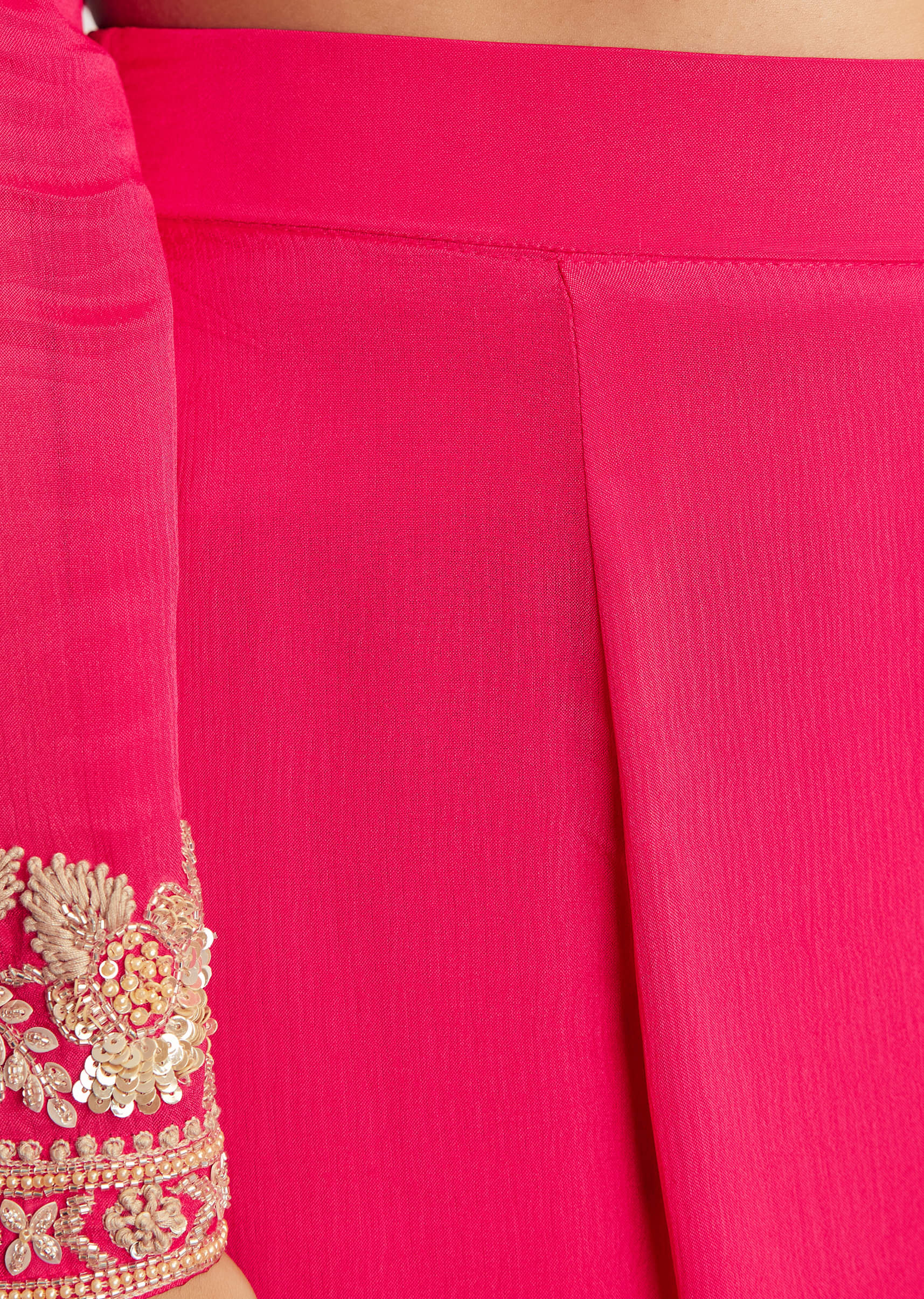 Pink Chinon Anarkali Dupatta Suit With Sequins Cutdana And Moti Work - Image 6
