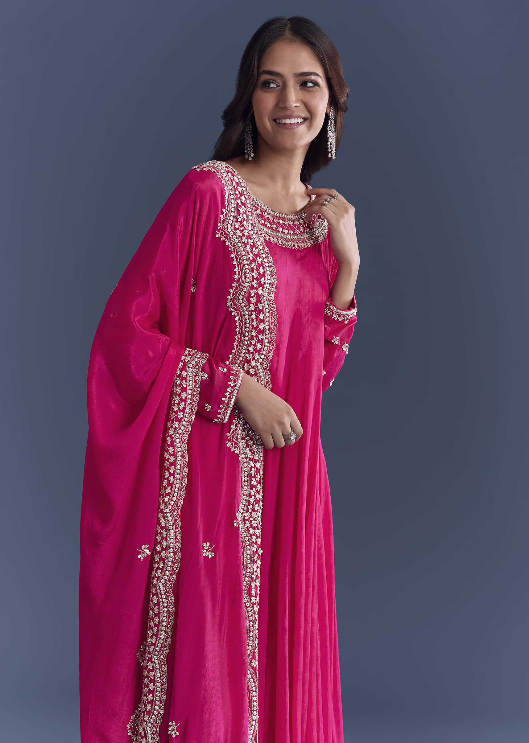 Pink Chinon Anarkali Suit With Cutdana And Sequins Embroidery - Image 4