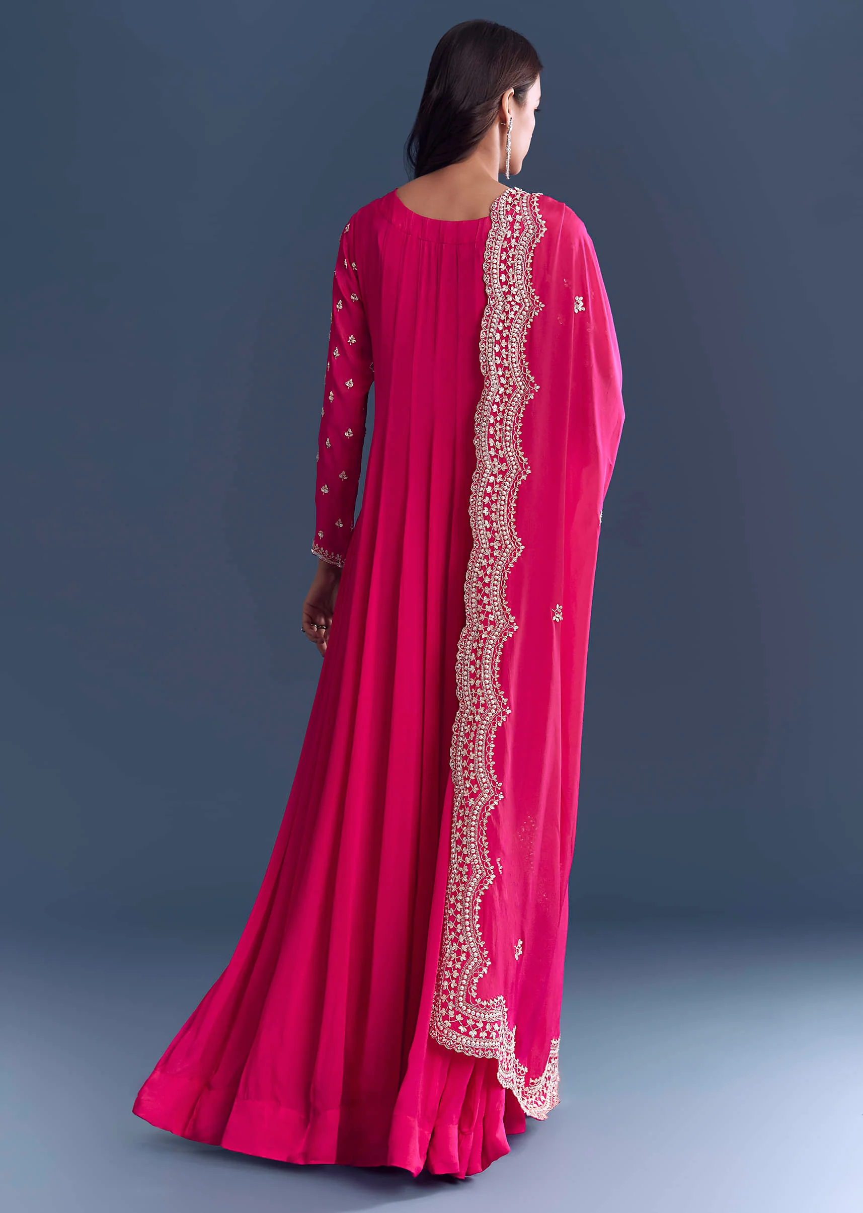 Pink Chinon Anarkali Suit With Cutdana And Sequins Embroidery - Image 5