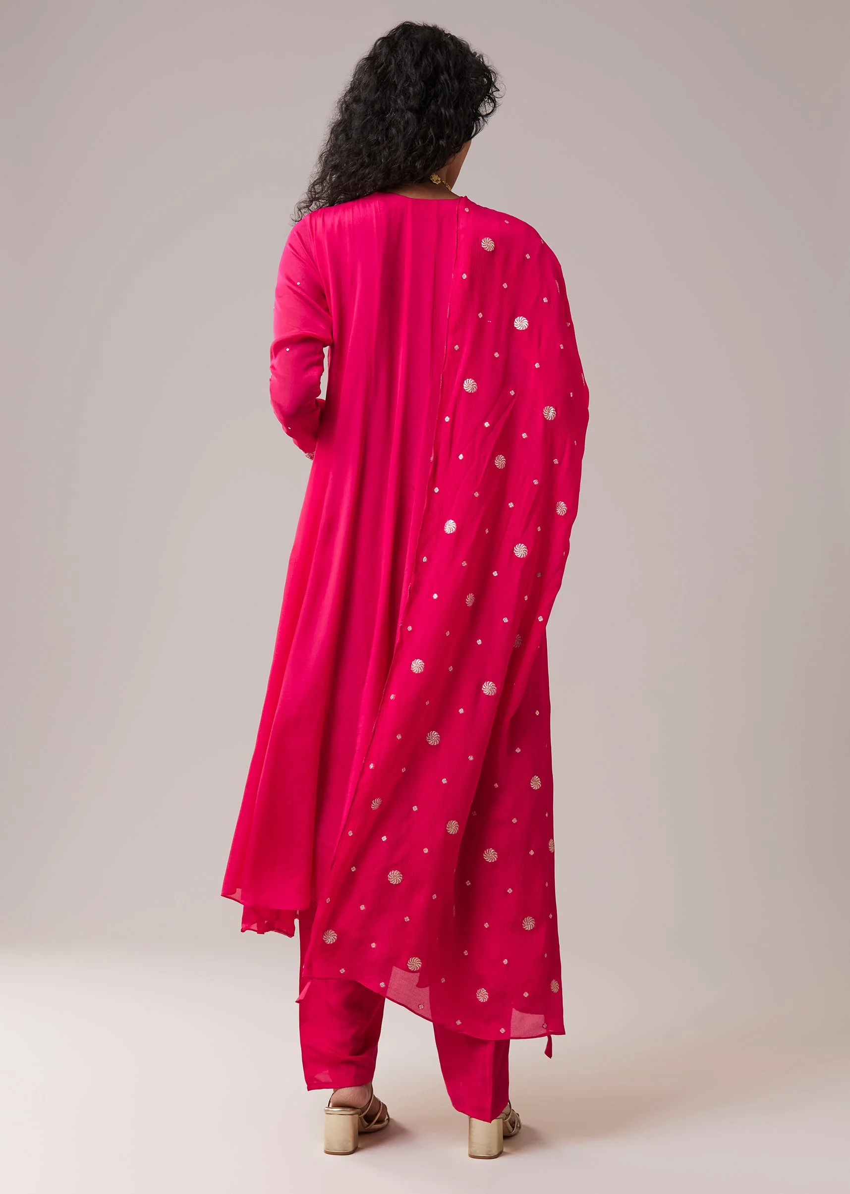 Pink Chinon Embroidered Anarkali Set - Image 5
