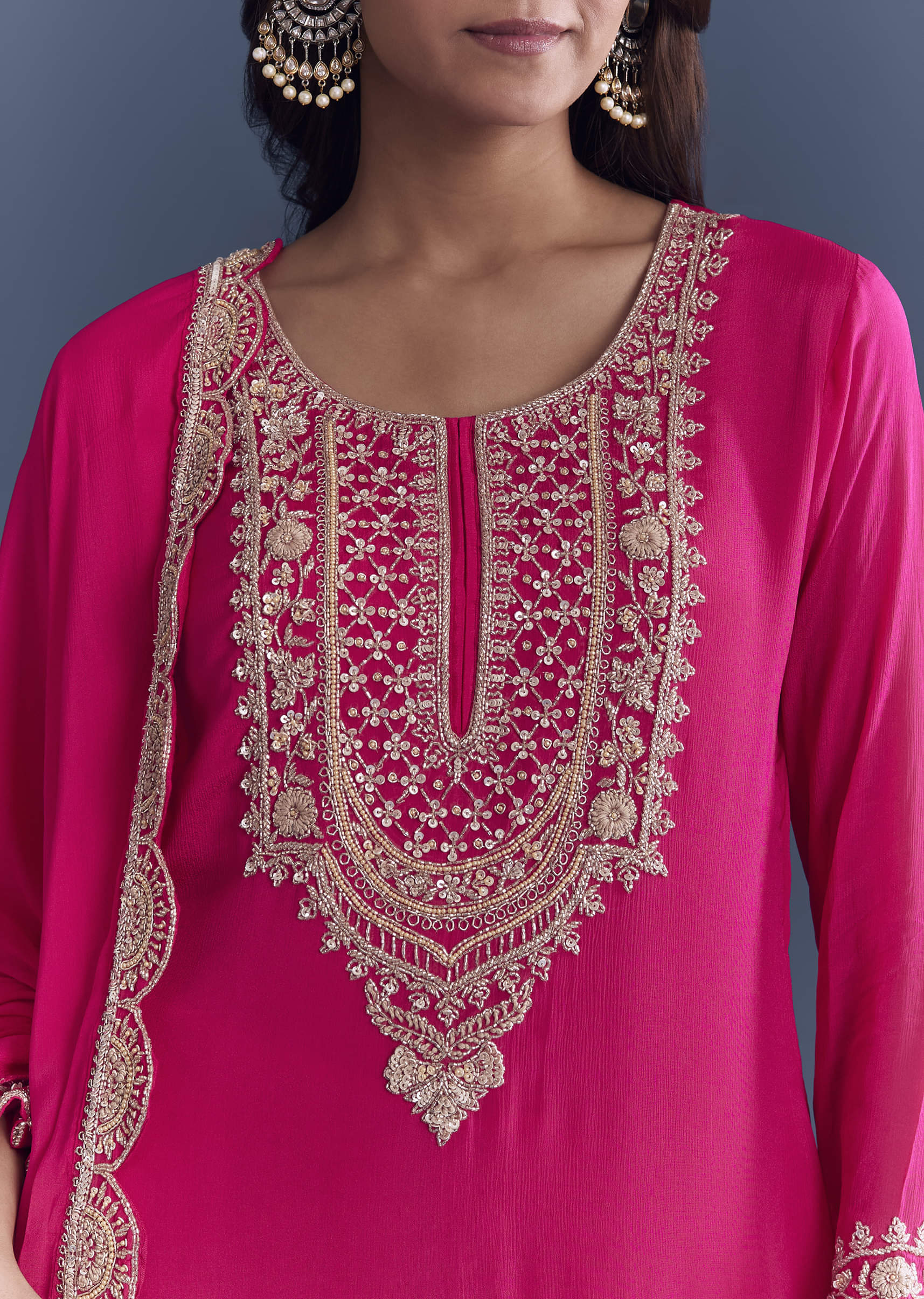 Pink Chinon Sharara Suit With Cutdana And Sequins Embroidery - Image 2