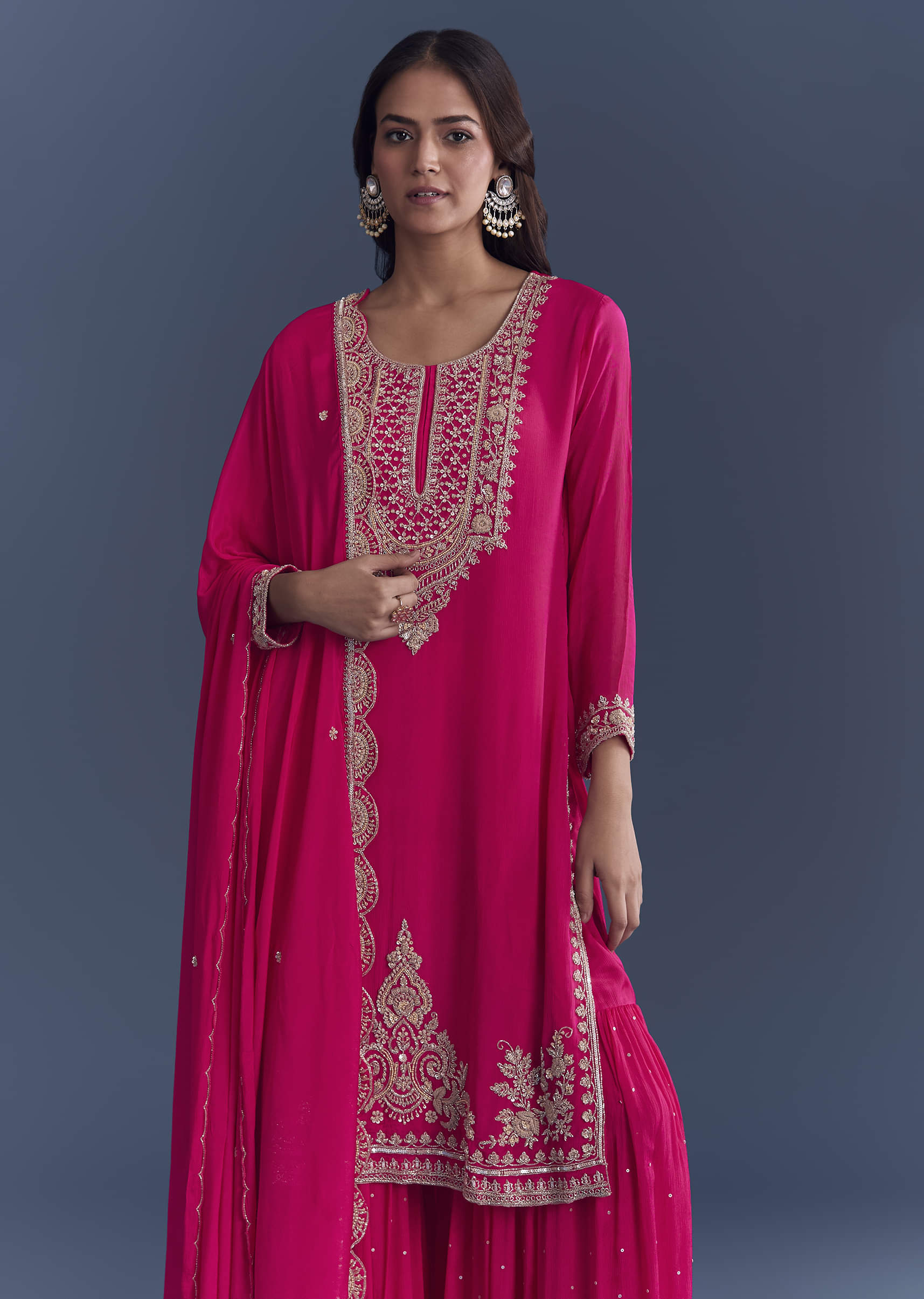 Pink Chinon Sharara Suit With Cutdana And Sequins Embroidery - Image 4