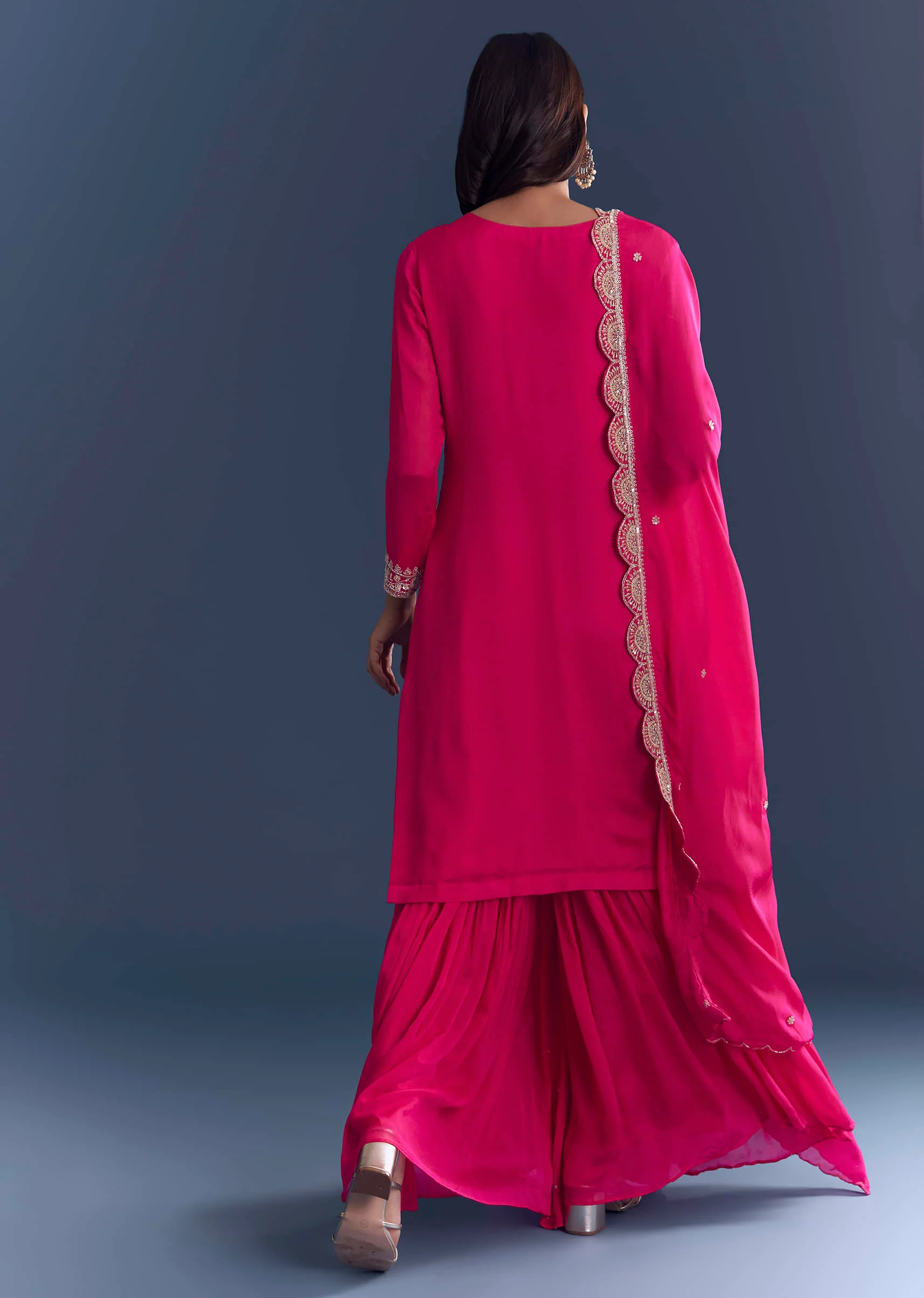 Pink Chinon Sharara Suit With Cutdana And Sequins Embroidery - Image 5