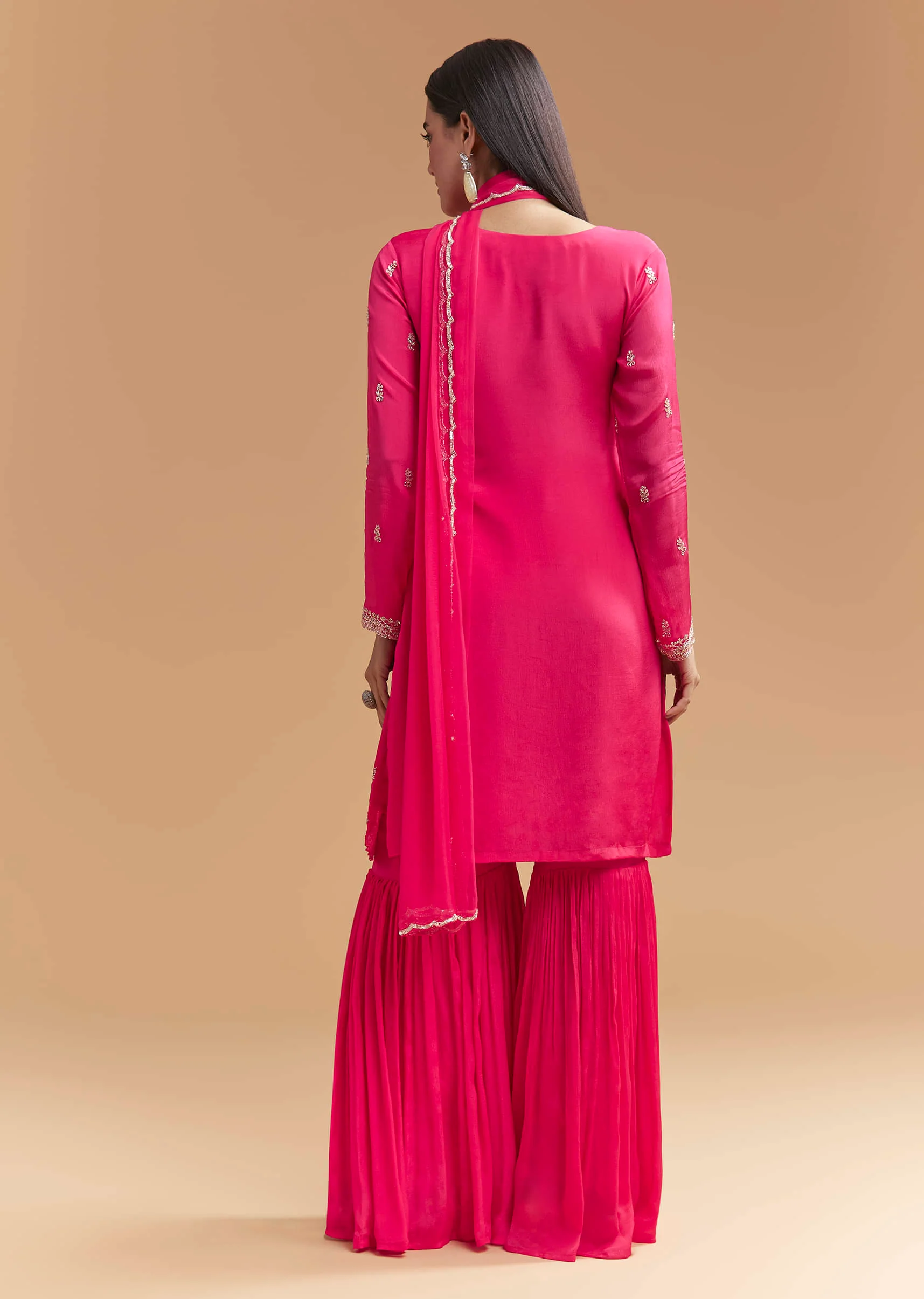 Pink Chinon Sharara Suit With Heavy Hand Embroidery - Image 5