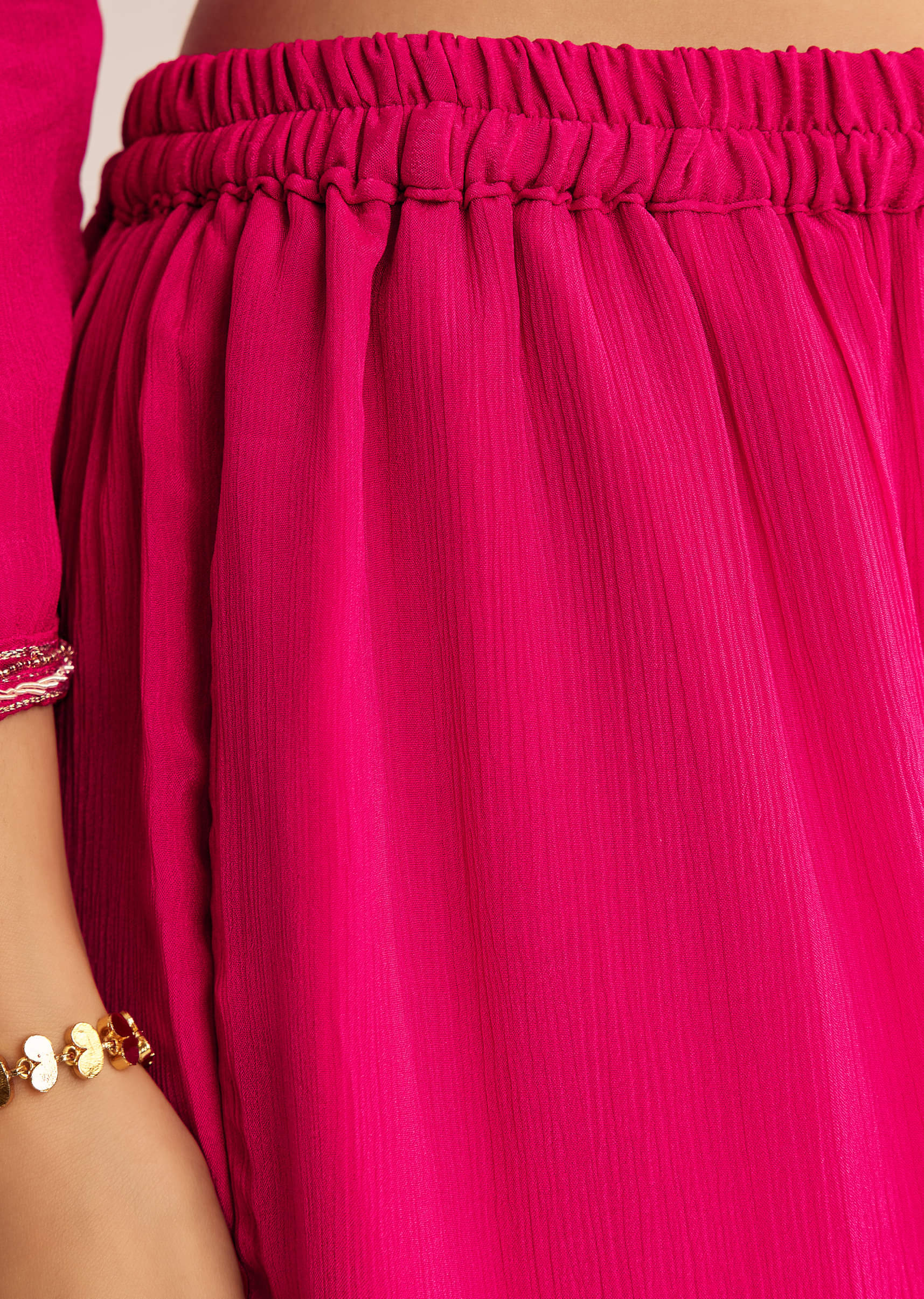 Pink Chinon Zardosi Work Kurta Palazzo Suit - Image 6