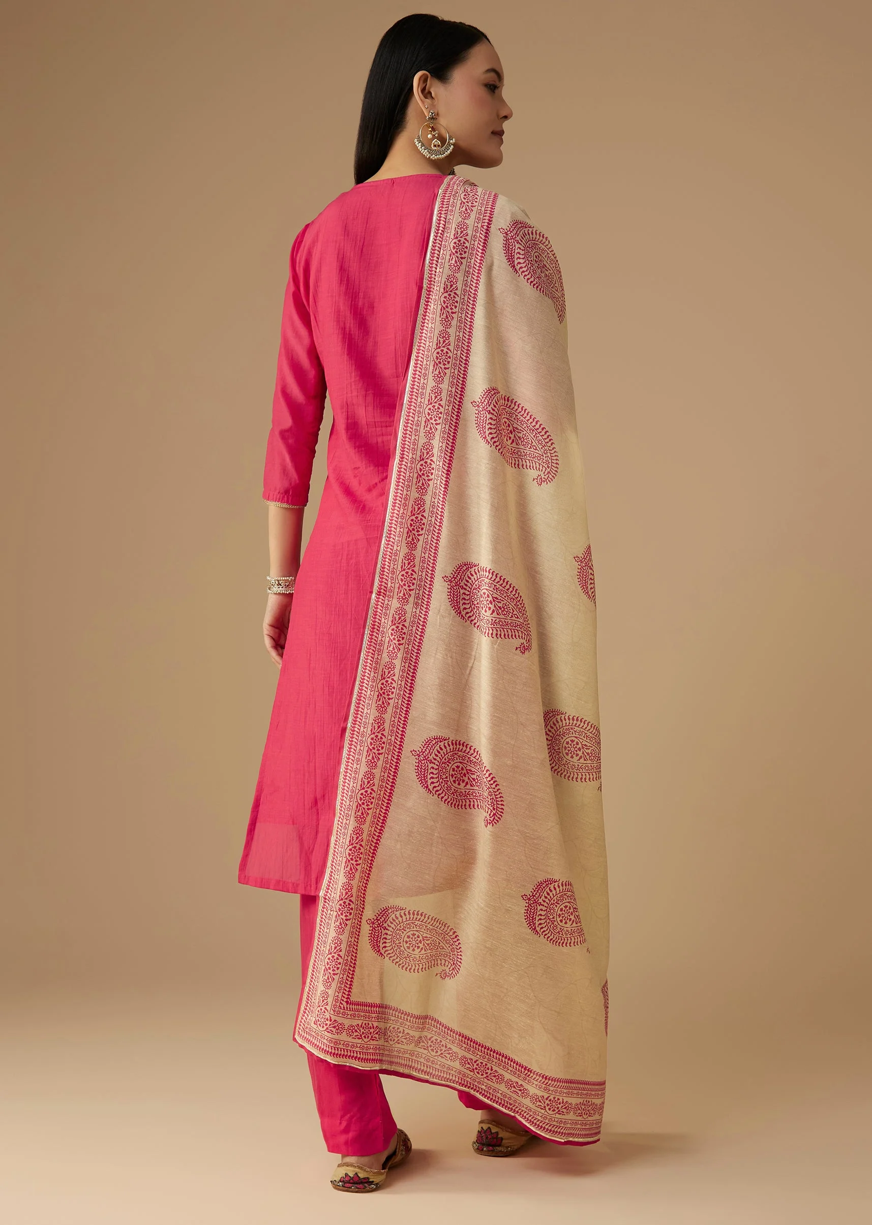Pink Cotton Silk Gota Work Kurta Set - Image 5