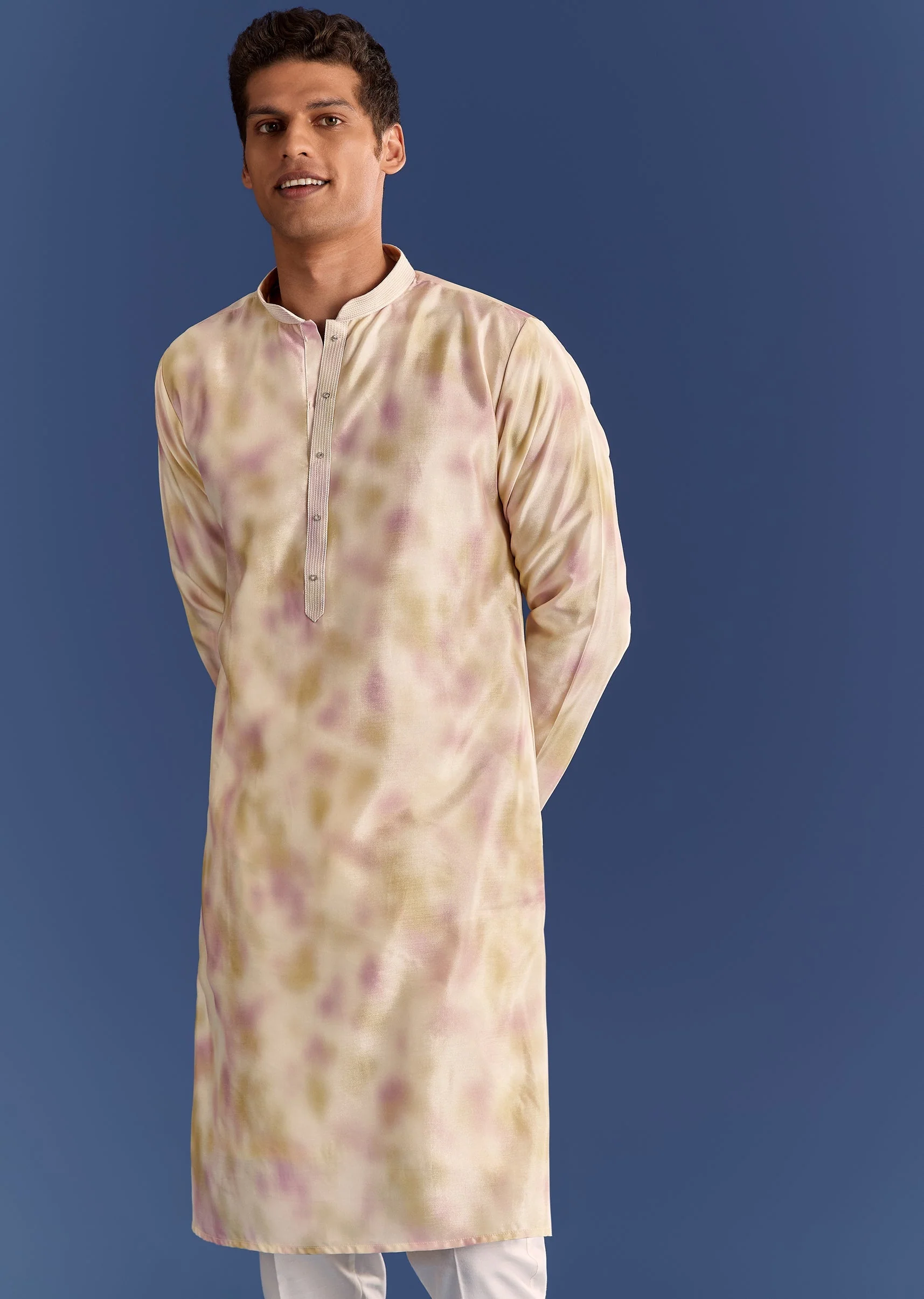 Pink Cotton Silk Tie Dye Printed Kurta Jacket Set With Mirror Work - Image 6