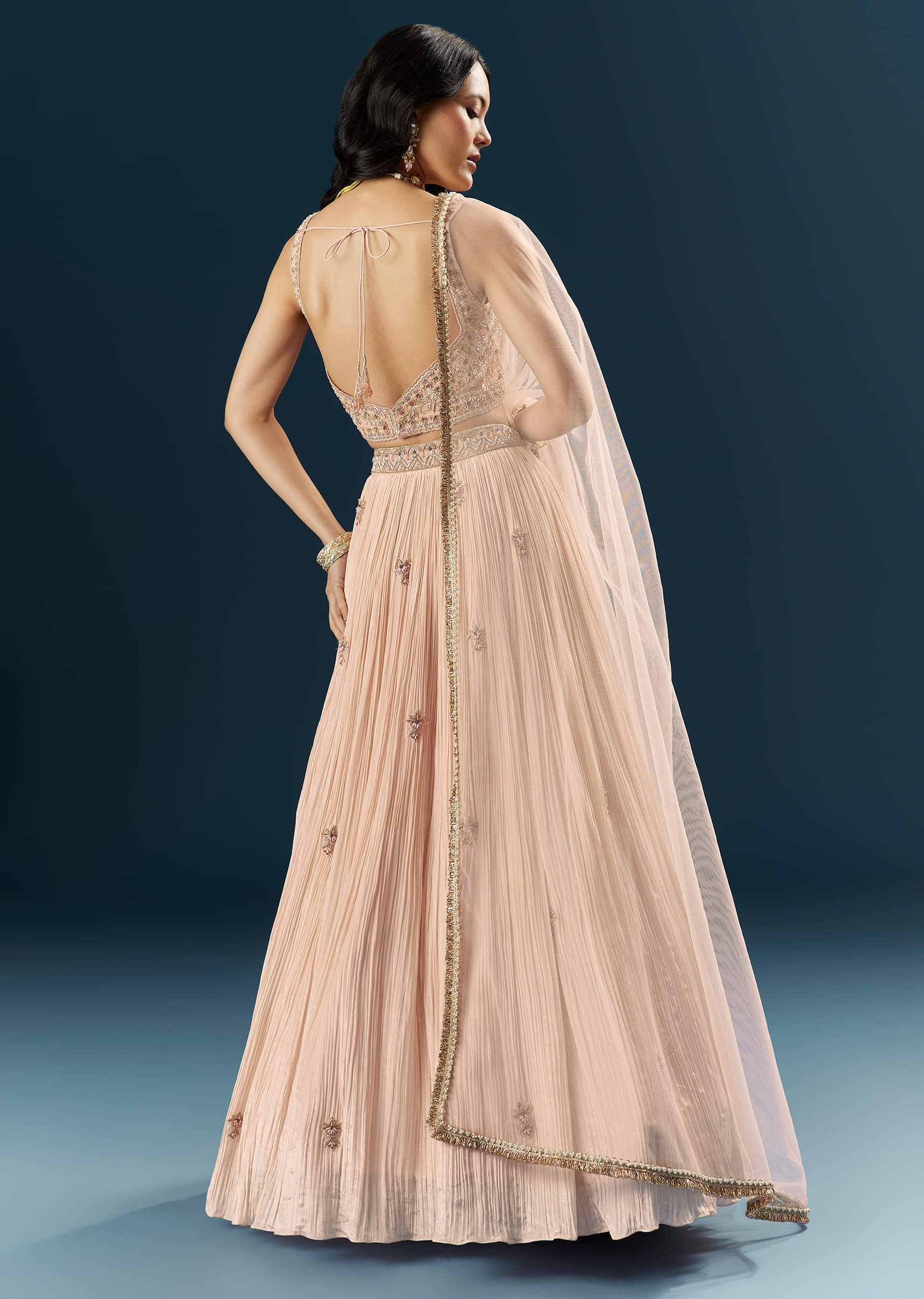 Pink Crepe Bridesmaid Lehenga With Heavy Embroidery - Image 2
