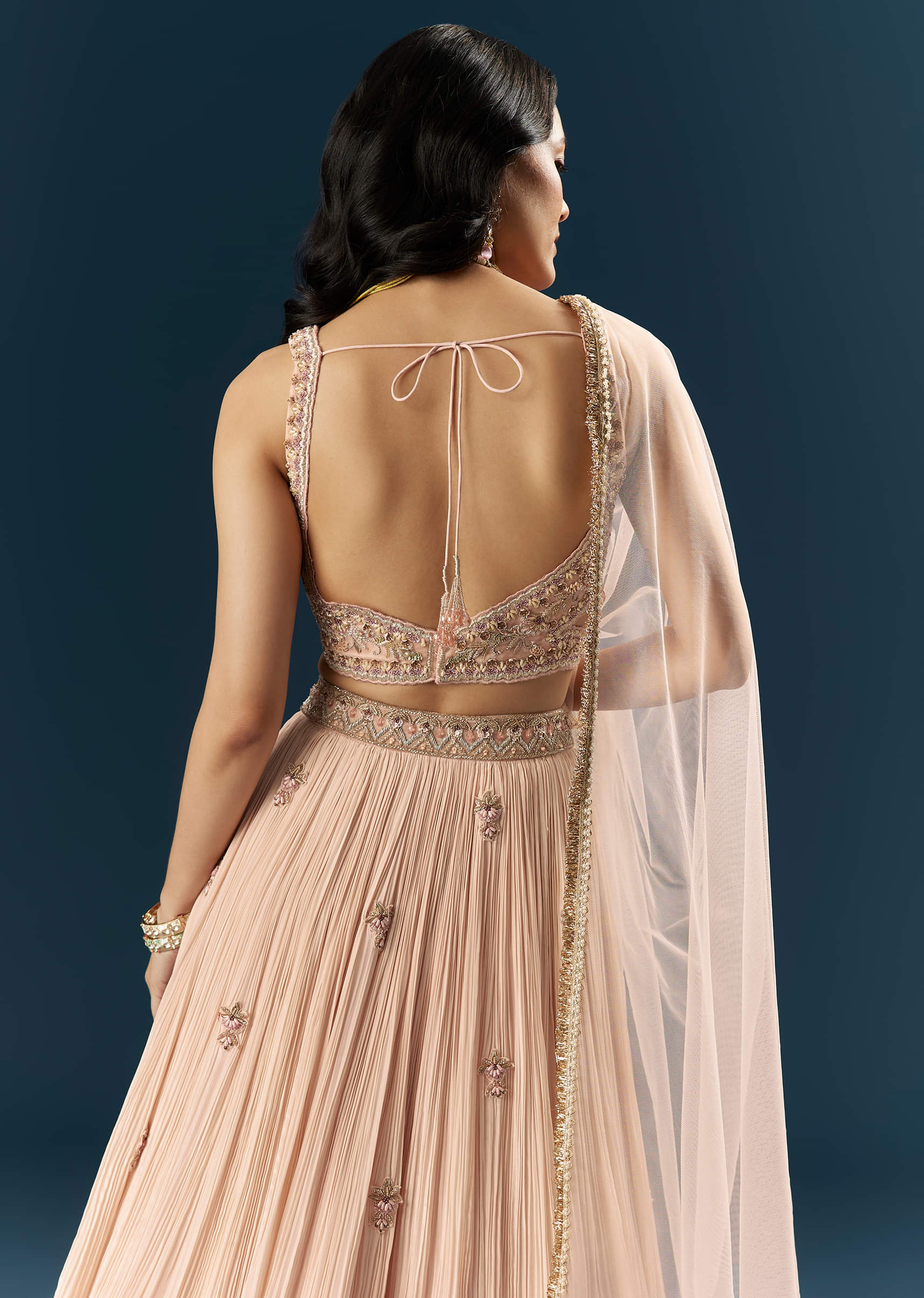 Pink Crepe Bridesmaid Lehenga With Heavy Embroidery - Image 6