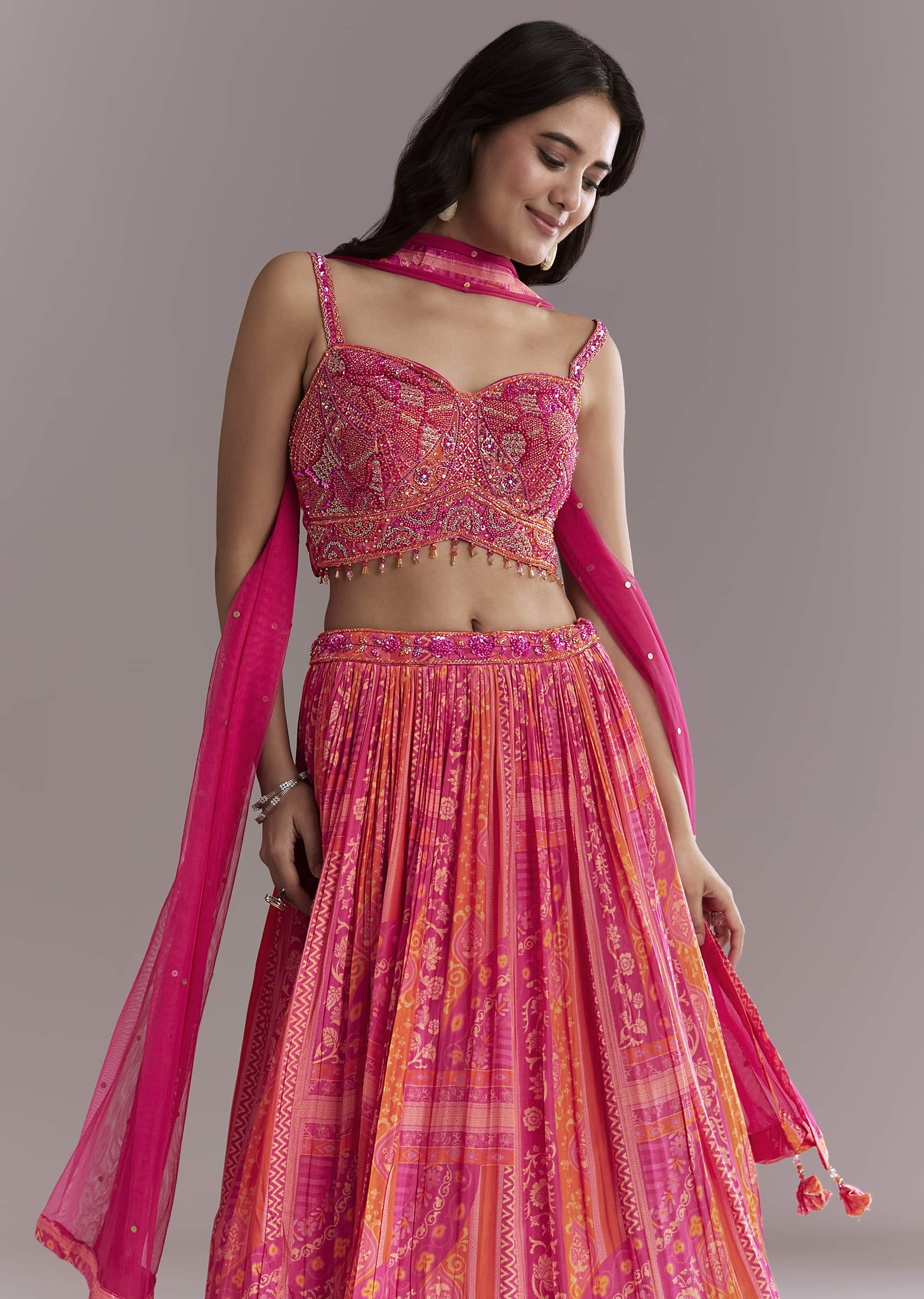 Pink Crepe Bridesmaid Lehenga With Intricate Hand Embroidery - Image 5