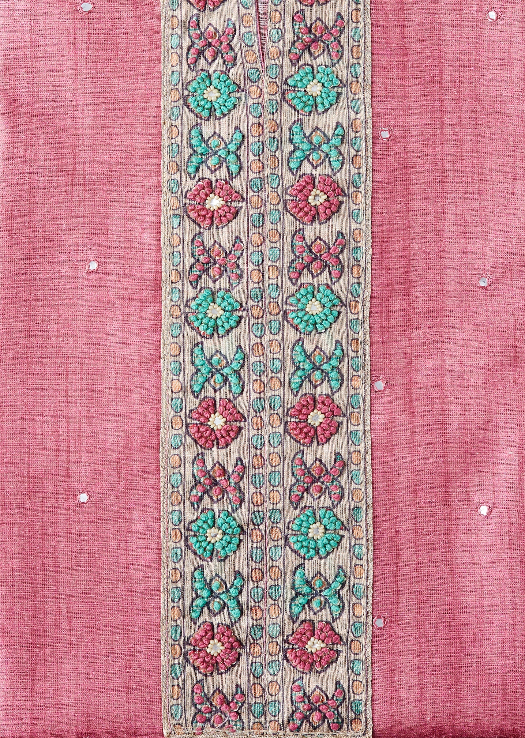 Pink Crepe Printed With Embroidered Unstitched Suit - Image 2