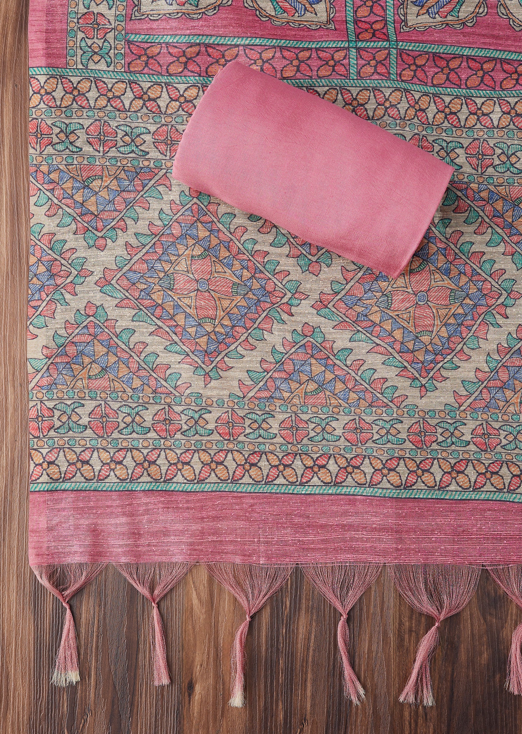 Pink Crepe Printed With Embroidered Unstitched Suit - Image 4