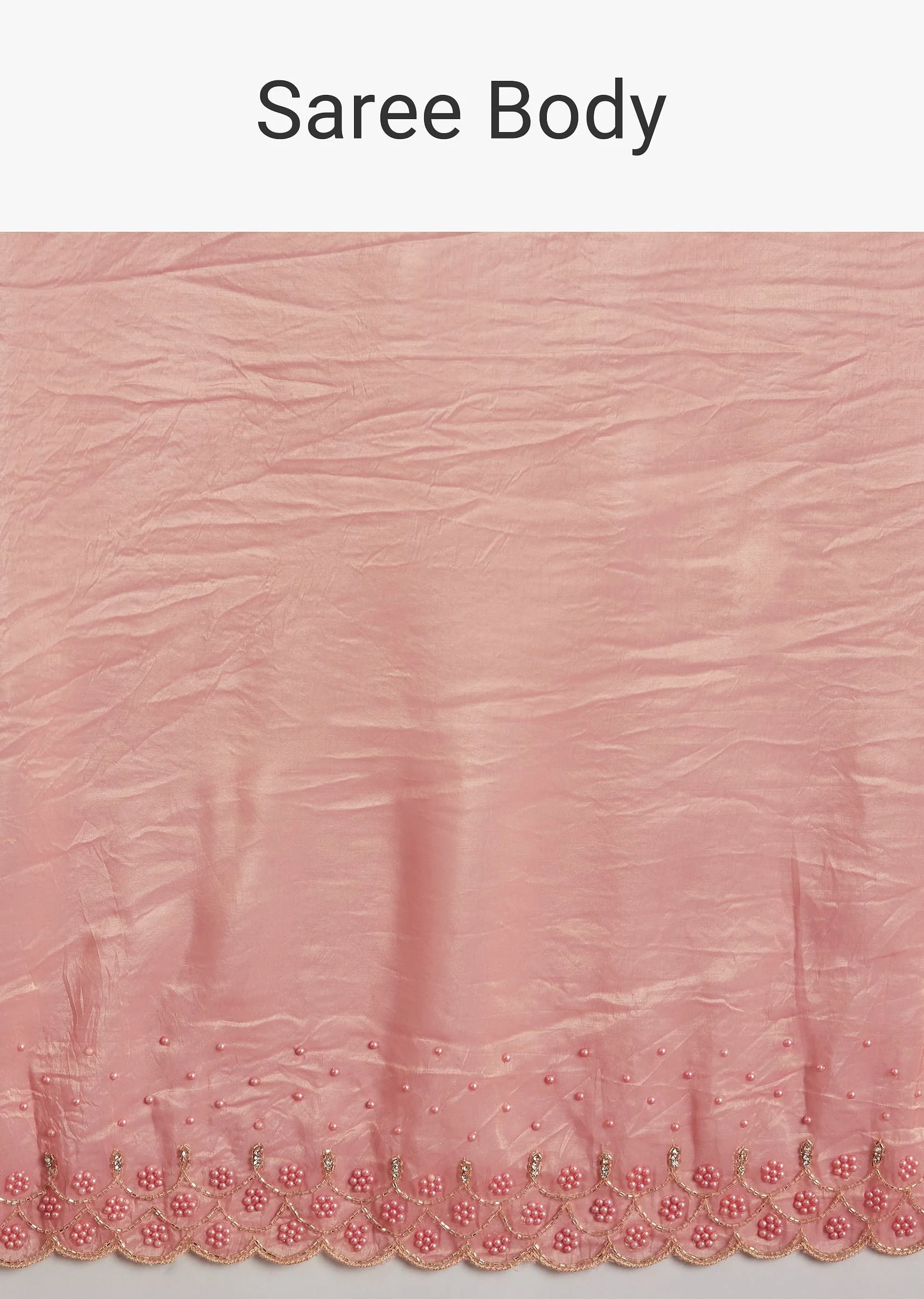 Pink Crepe Tissue Saree With Moti Beads And Cutdana Embroidery - Image 9