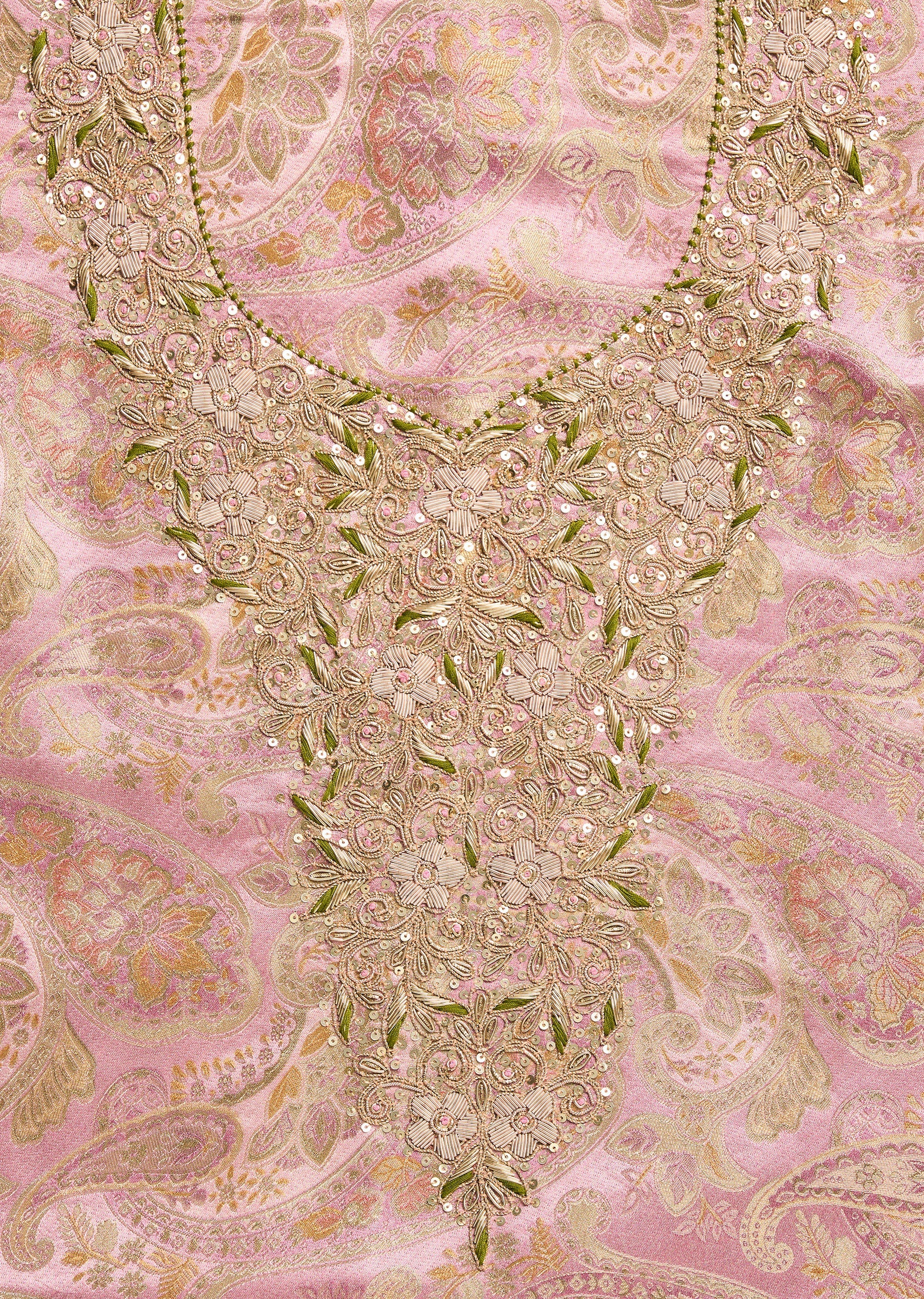 Pink Crepe Unstitched Suit With Dupatta - Image 2