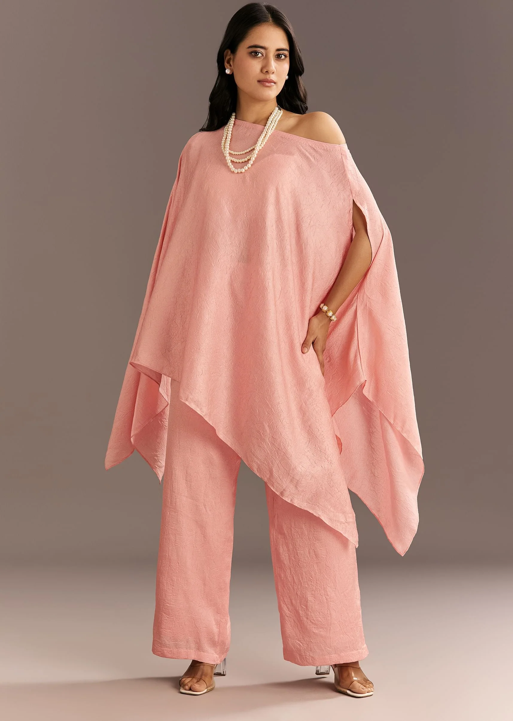 Pink Crush Silk One Shoulder Kurta - Image 3