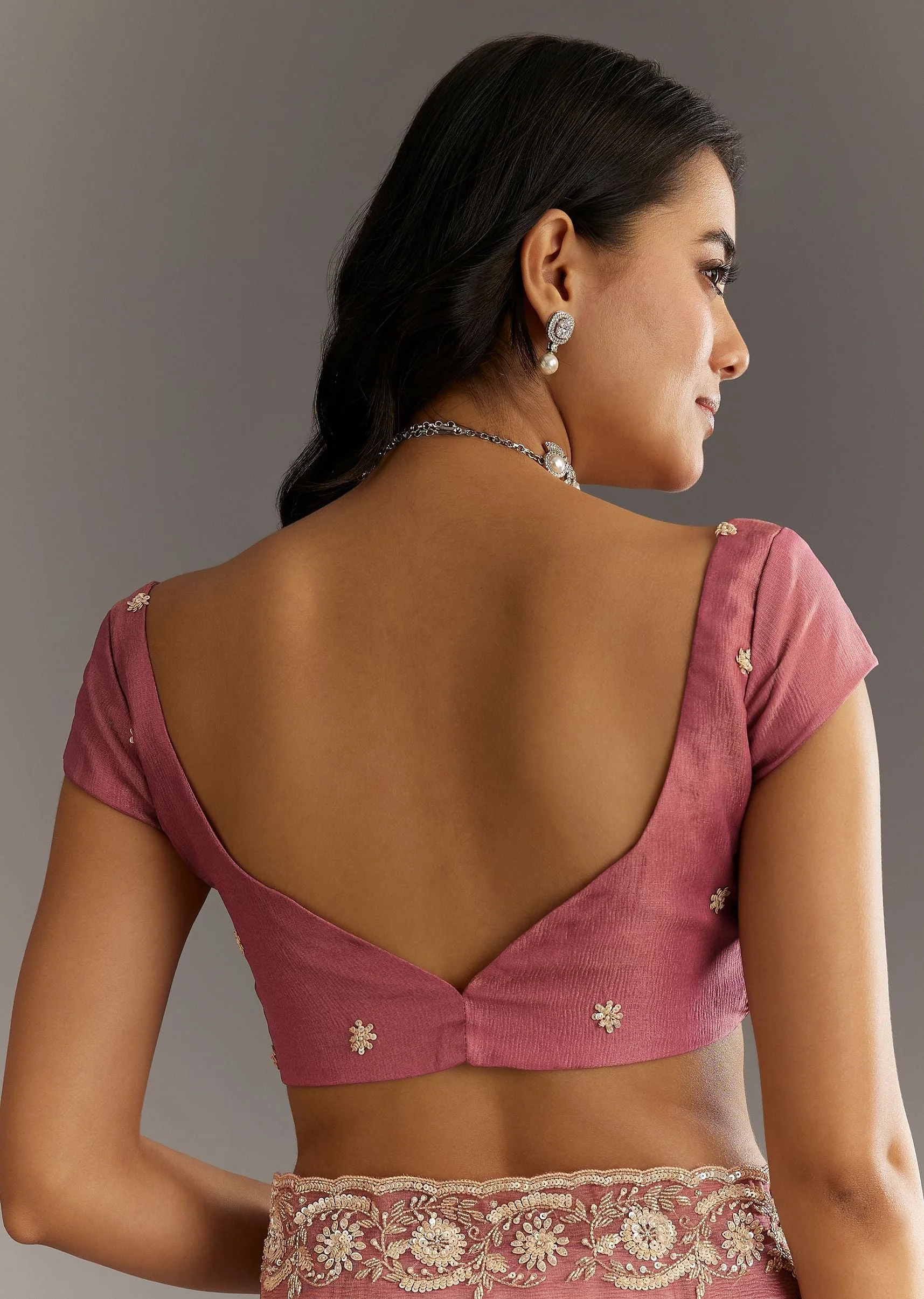 Pink Crushed Tissue Floral Embroidered Saree With Cutdana And Sequins - Image 8