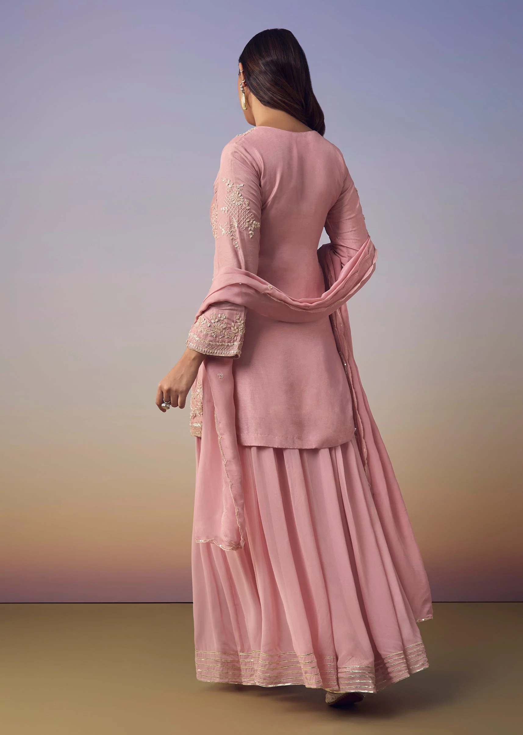 Pink Cutdana Embellished Kurta And Palazzo Set - Image 5