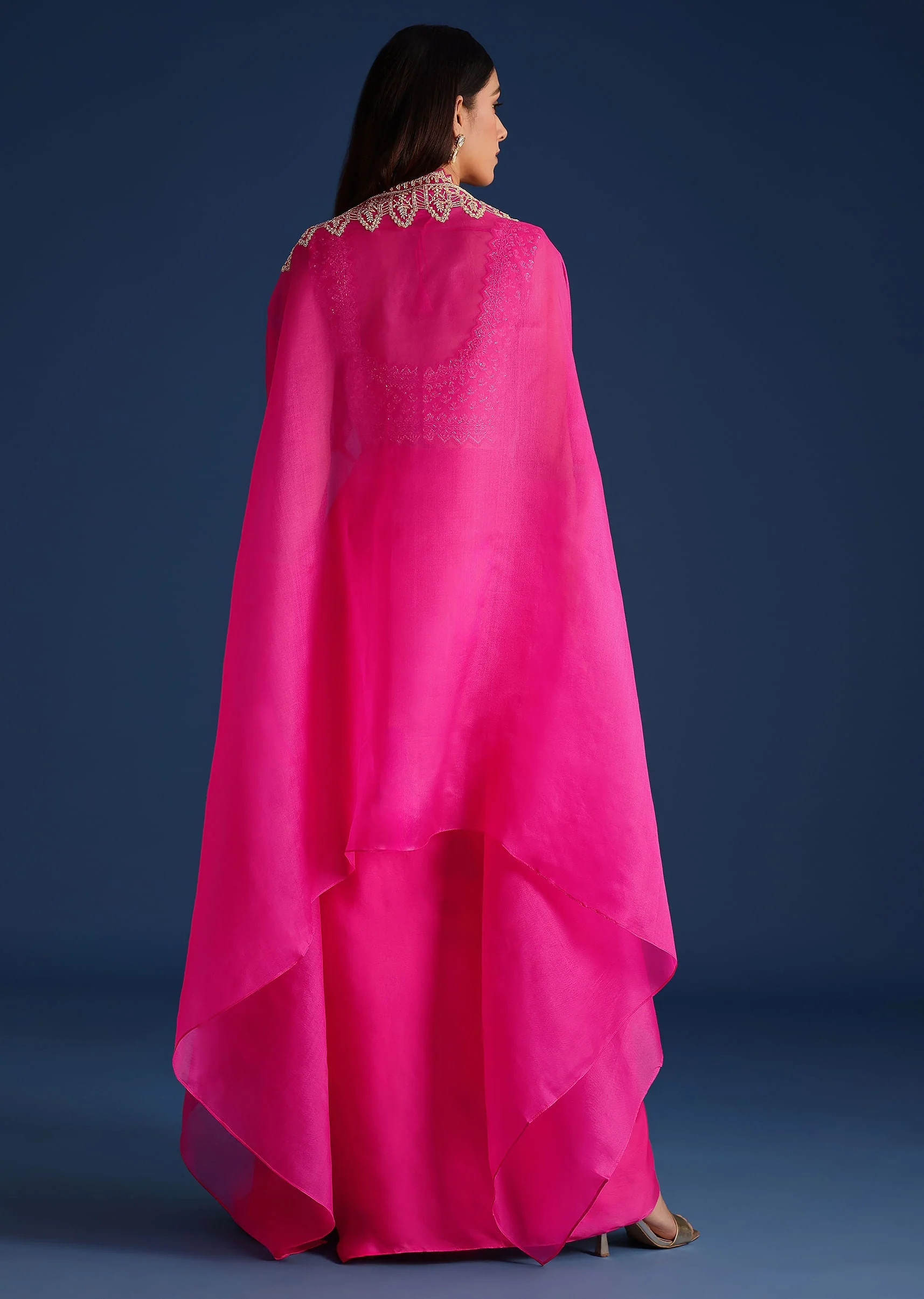 Pink Cutdana Embroidered Crop Top With Jacket And Skirt - Image 5