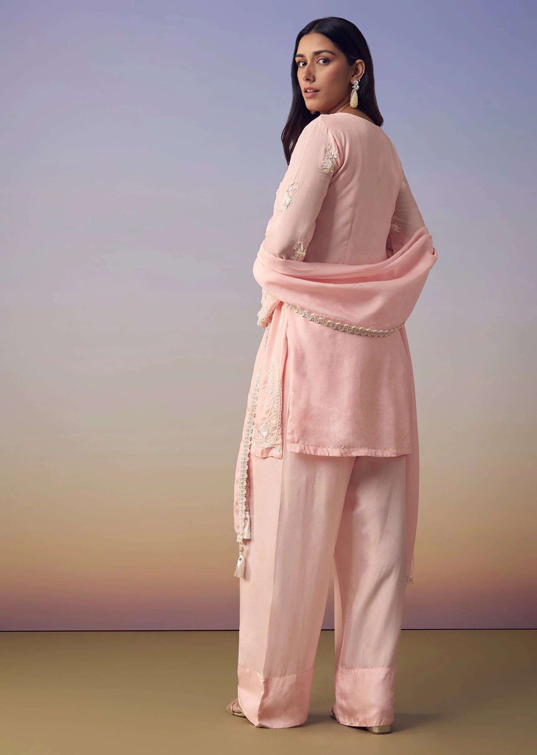 Pink Cutdana Embroidered Kurta Set - Image 5