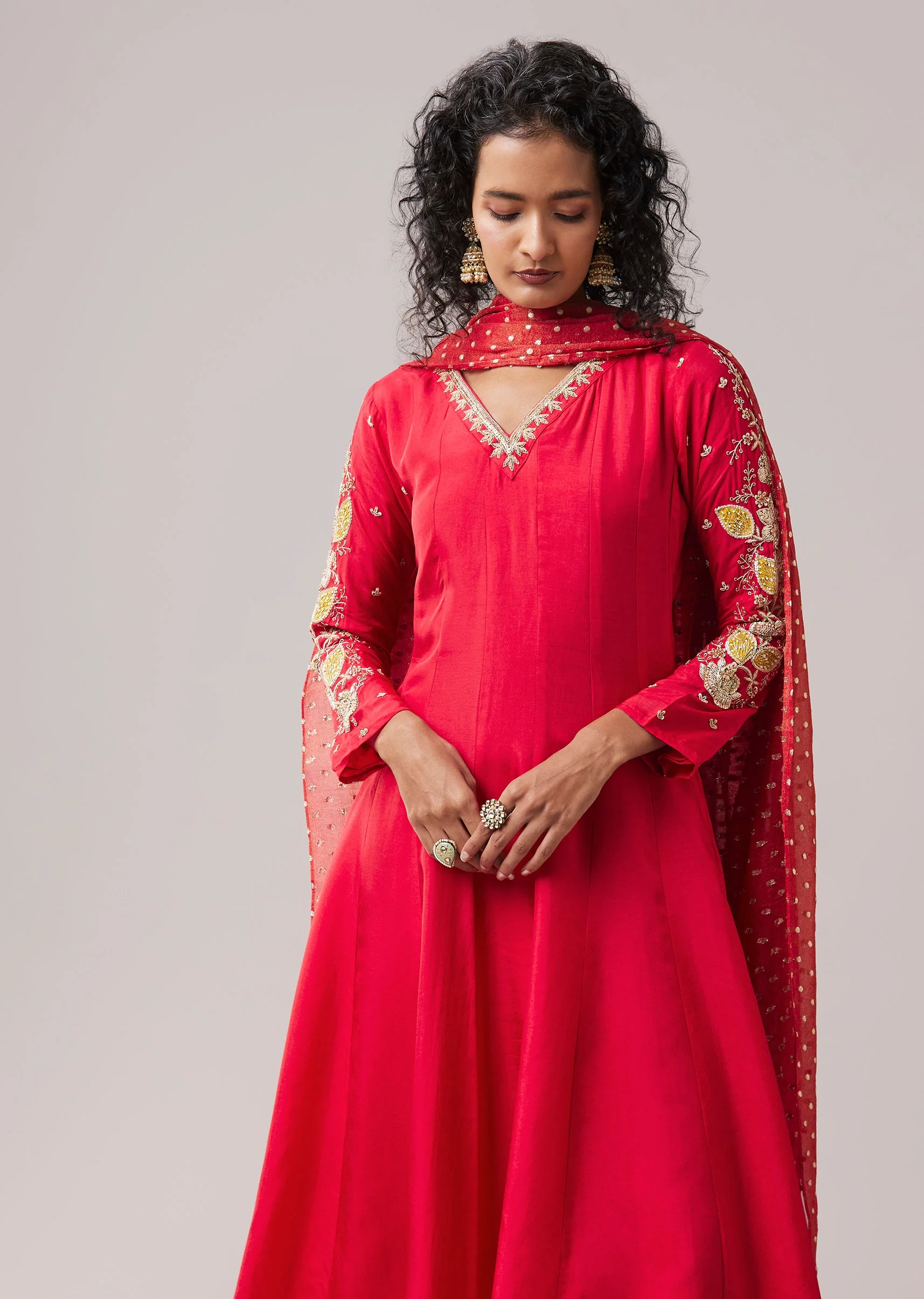 Pink Dola Silk Embellished Anarkali Set - Image 4