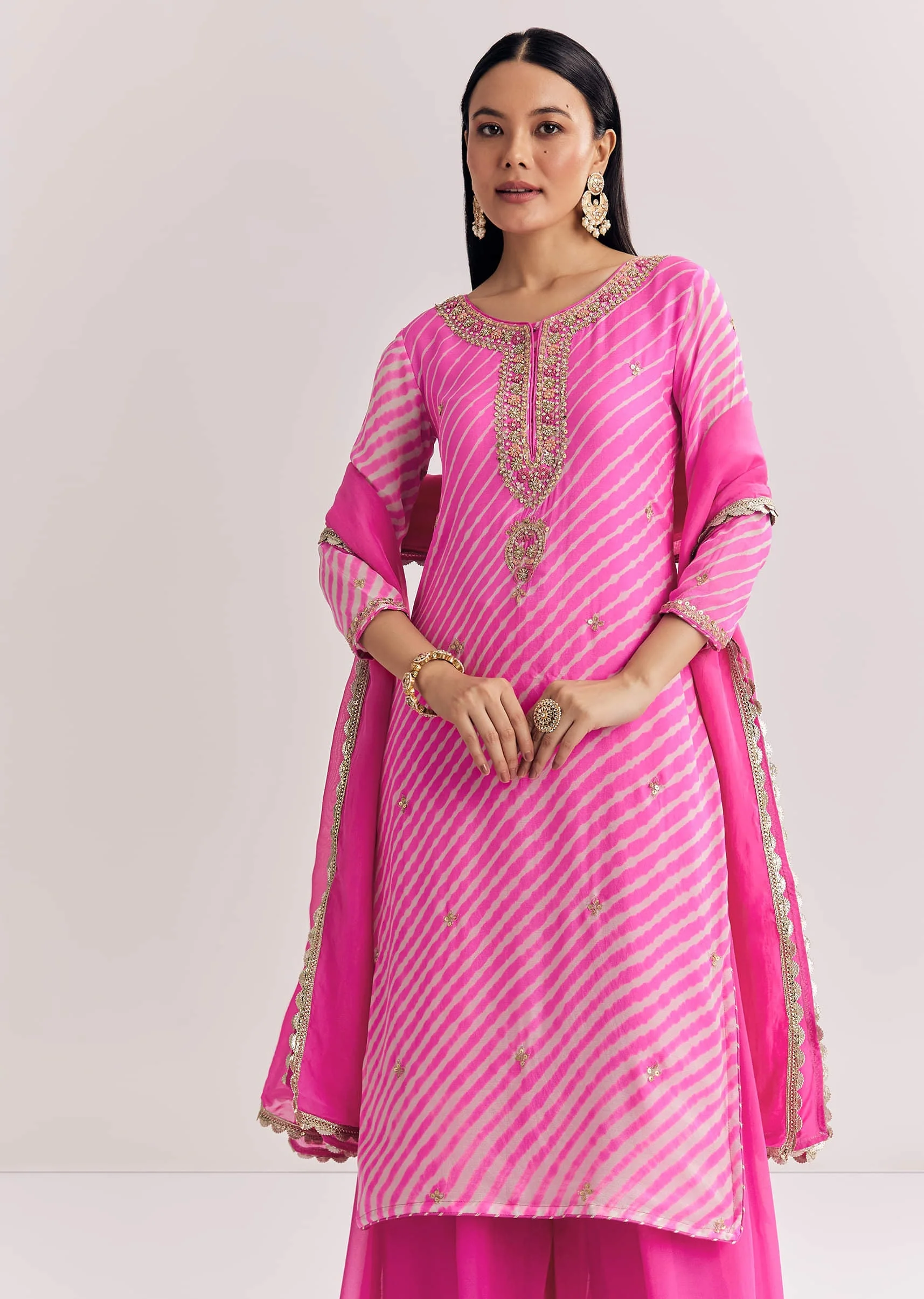 Pink Dola Silk Palazzo Suit With Zardosi Work - Image 4