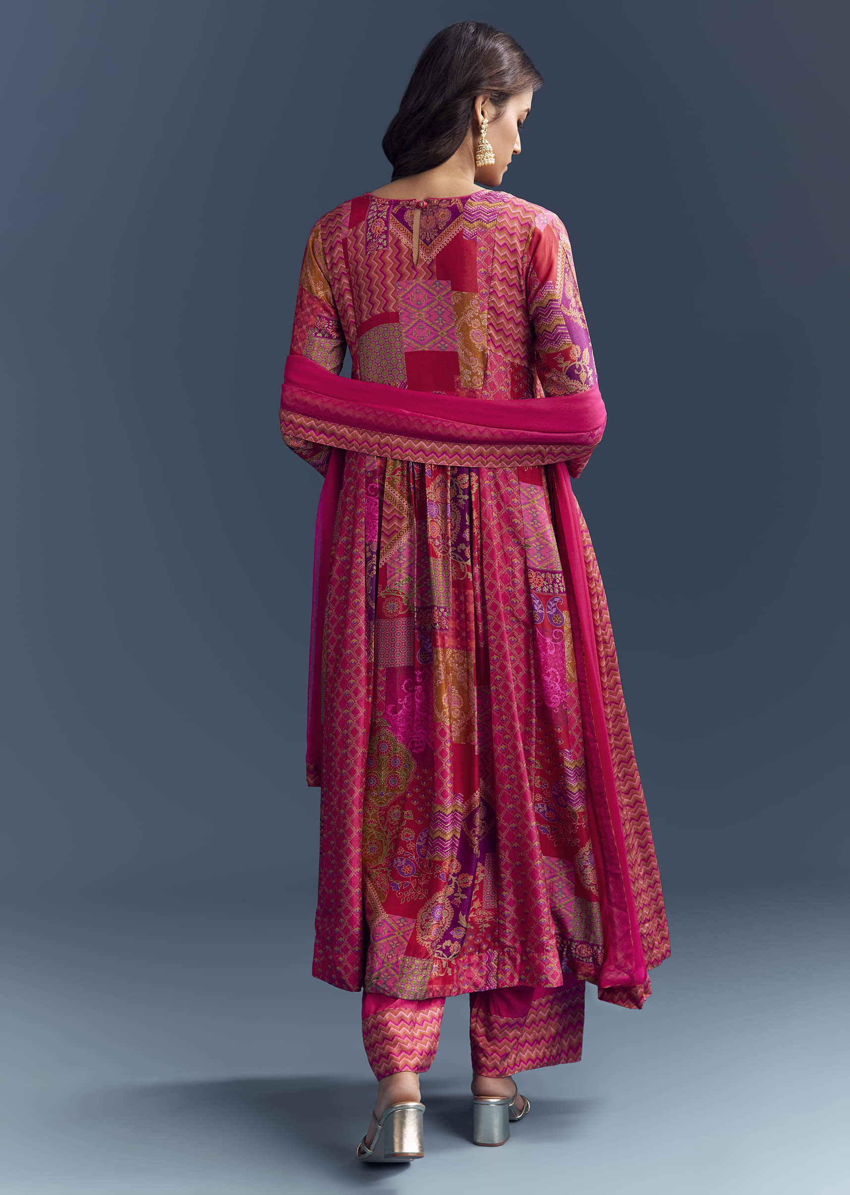Pink Dola Silk Printed Anarkali Suit With Intricate Hand Embroidery - Image 5