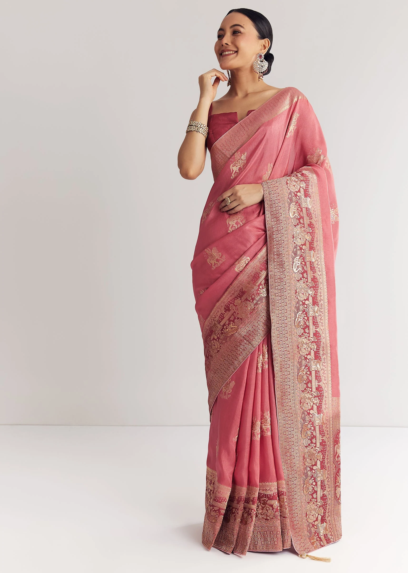 Pink Dola Silk Saree With Butti Work