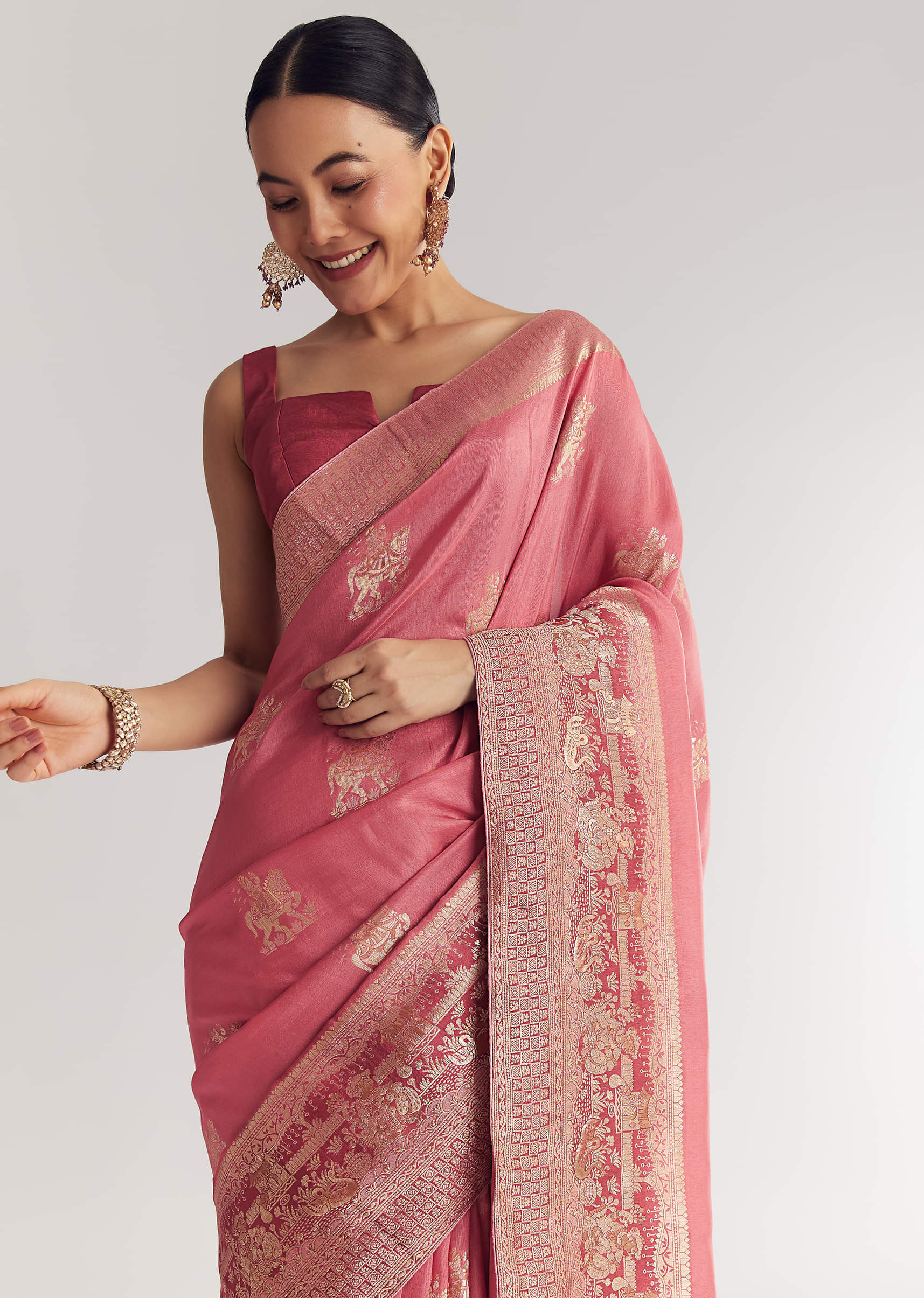 Pink Dola Silk Saree With Butti Work - Image 2